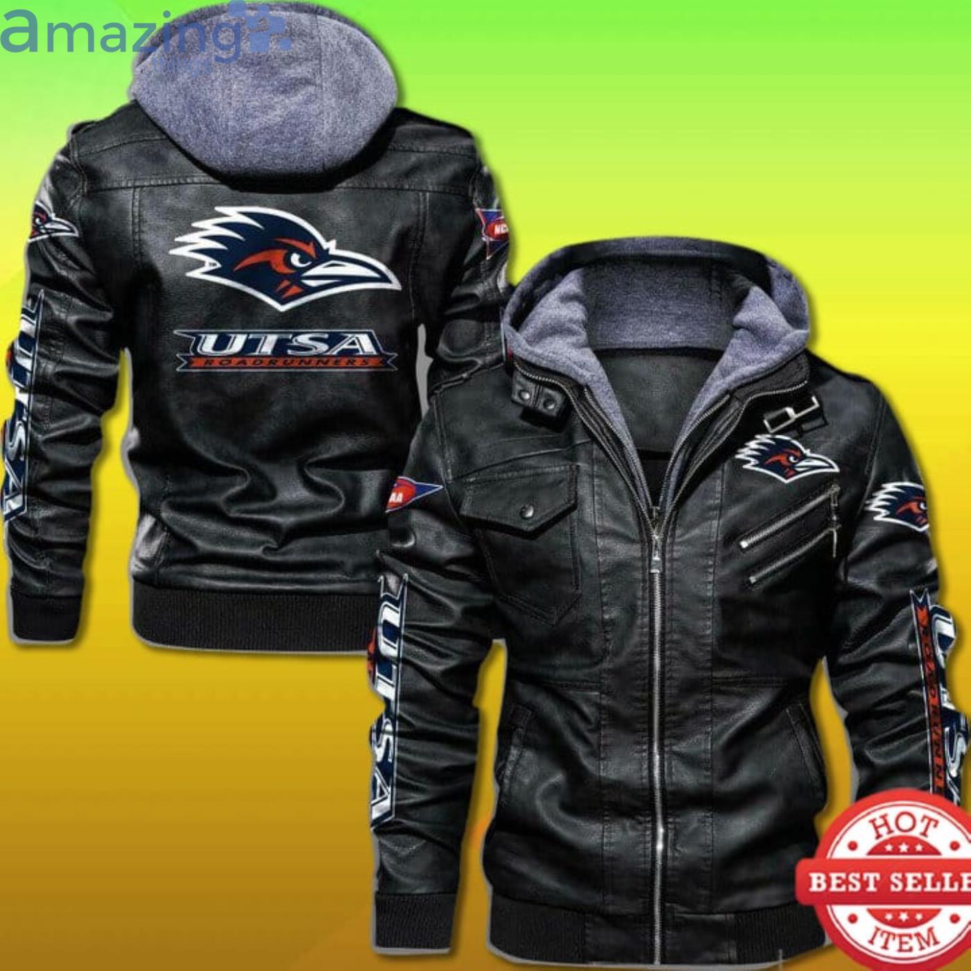Utsa Roadrunners Hooded Leather Jacket Product Photo 1