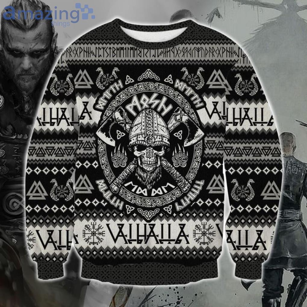 Viking Valhalla-la Christmas Ugly Sweater Black Product Photo 1