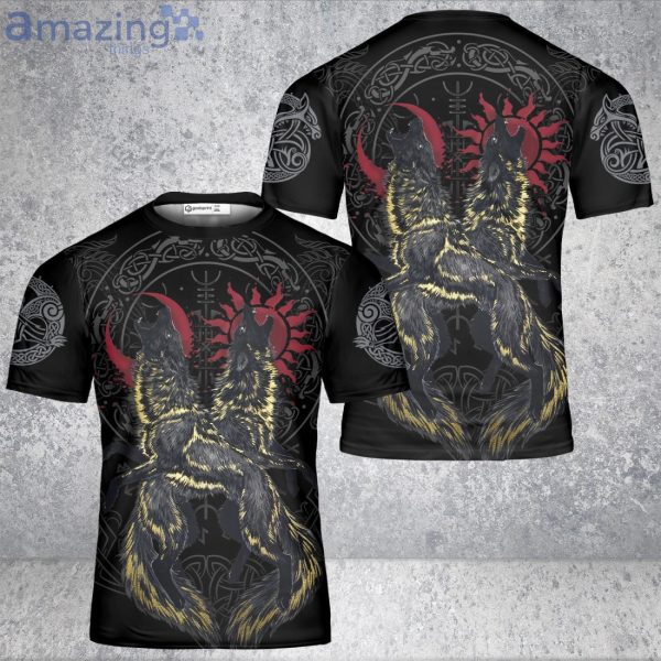 Viking Wolf Sun And Moon Viking 3D T-Shirt Vikings Shirt Viking Gift Product Photo 2