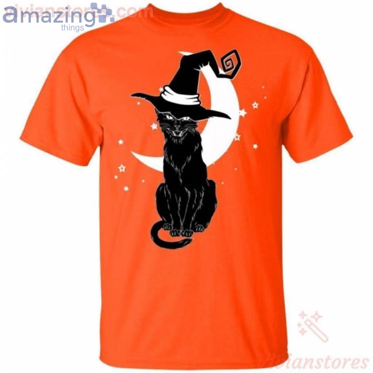 Vintage Black Cat In Witch Hat Halloween T-Shirt Product Photo 1
