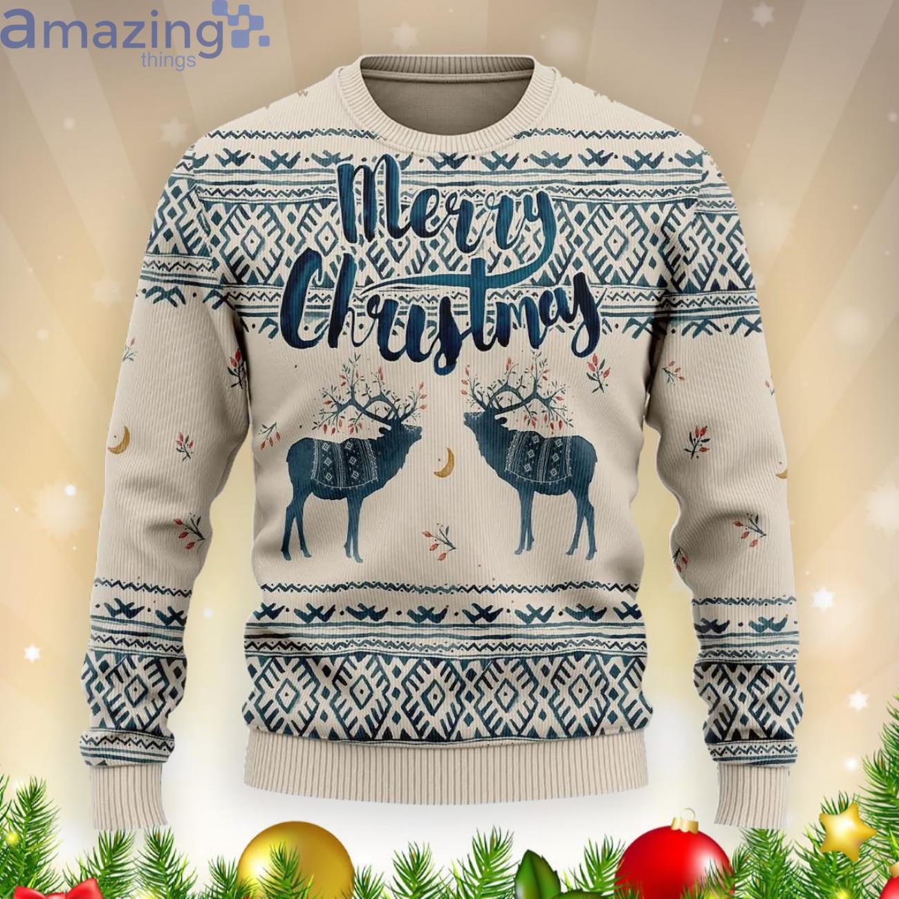 Vintage Reindeer Christmas Gift Ugly Christmas Sweater Product Photo 1