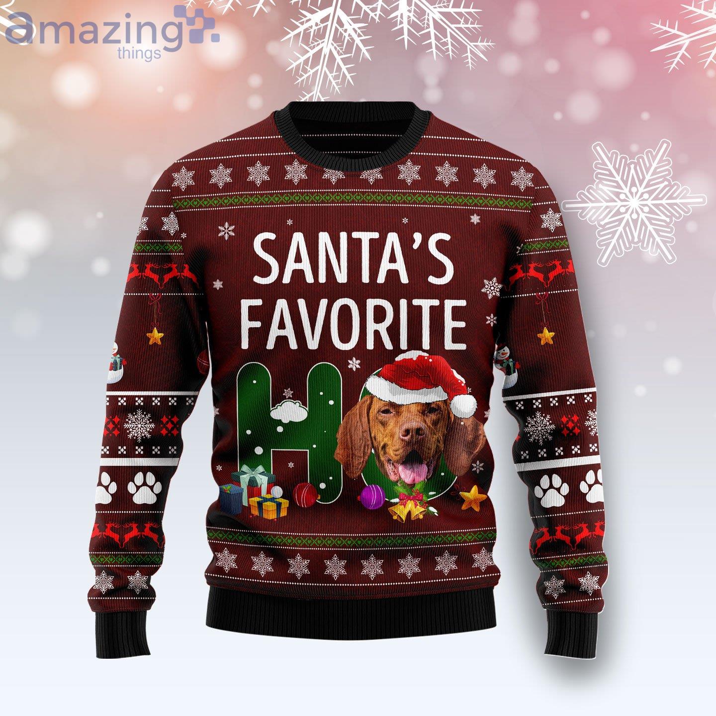 Vizsla Santa‘s Favorite Ho Funny Family Ugly Christmas Sweater image Vizsla Santa‘s Favorite Ho Funny Family Ugly Christmas Sweater Product Photo 1 Product photo 1