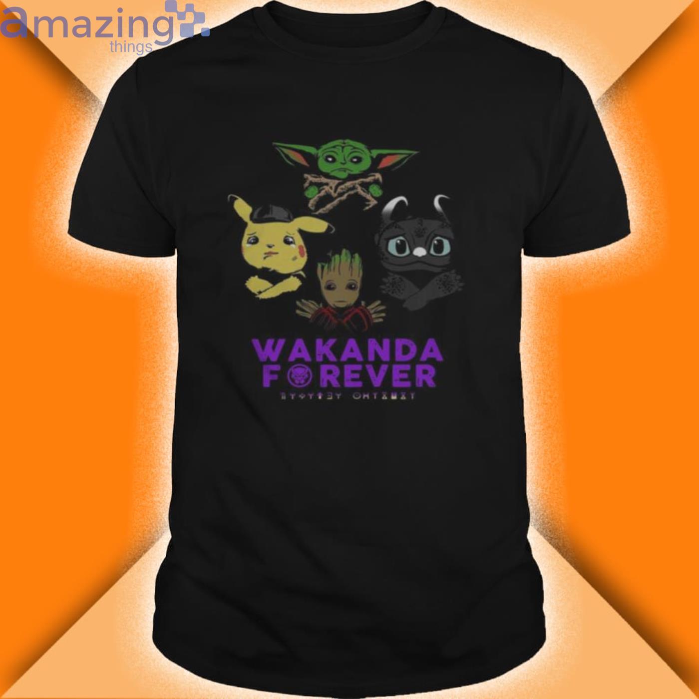 Wakanda Forever Baby Yoda Baby Pokemon Baby Groot And Baby Toothless Shirt Product Photo 1