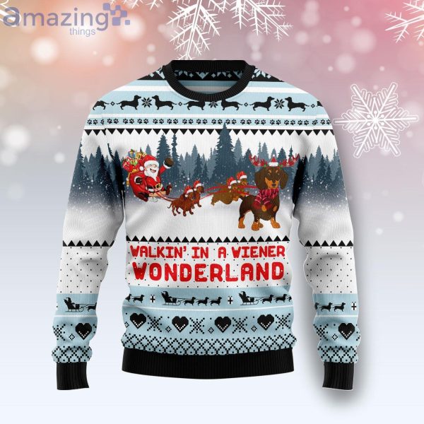 Walkin‘ In A Weiner Wonderland Dachshund Lover Dog Lover Ugly Christmas Sweater Product Photo 1