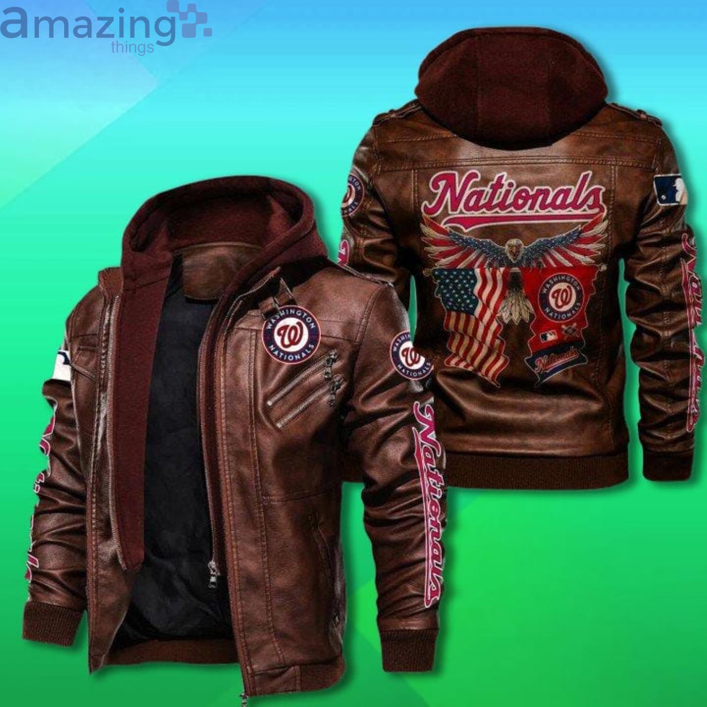Washington Nationals Eagle American Flag Leather Jacket image Washington Nationals Eagle American Flag Leather Jacket Product Photo 2