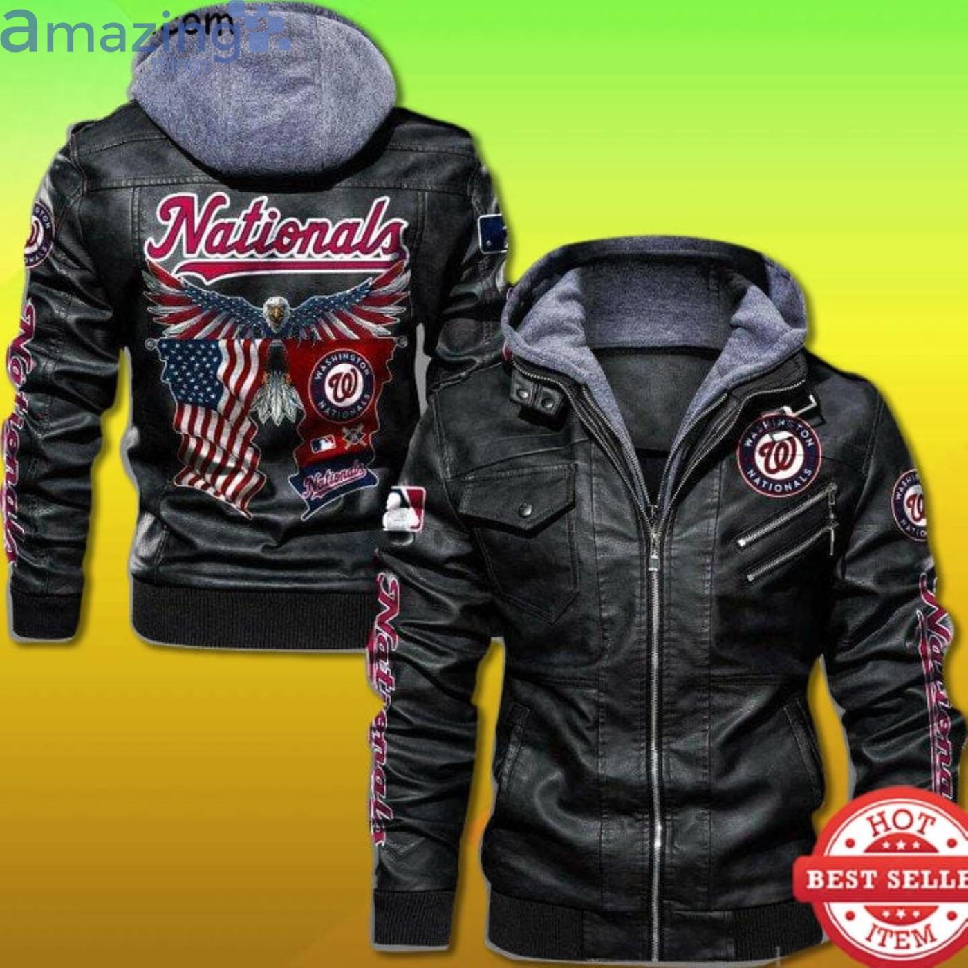 Washington Nationals Eagle American Flag Leather Jacket Product Photo 1