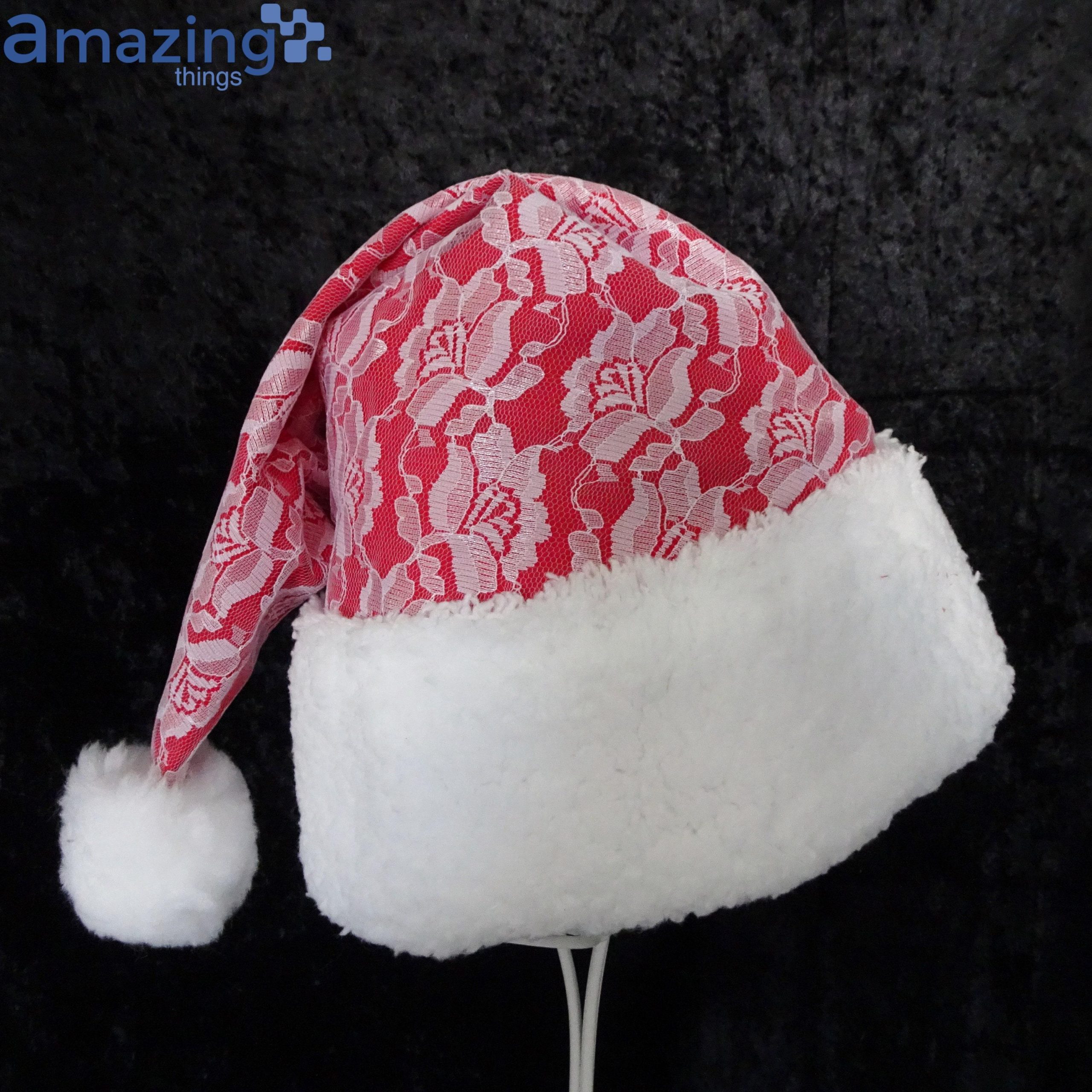 White Lace Red Christmas Santa Hat For Adult And Child Product Photo 1