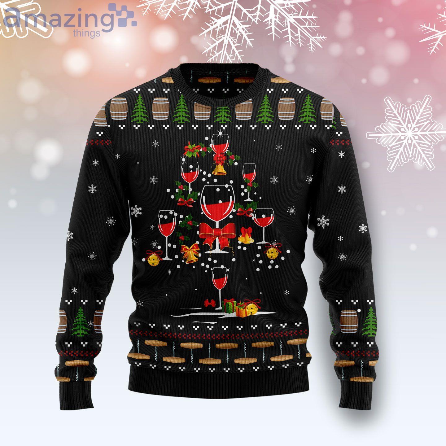 Wine Lover Red Wine Christmas Tree Ugly Christmas Sweater Product Photo 1