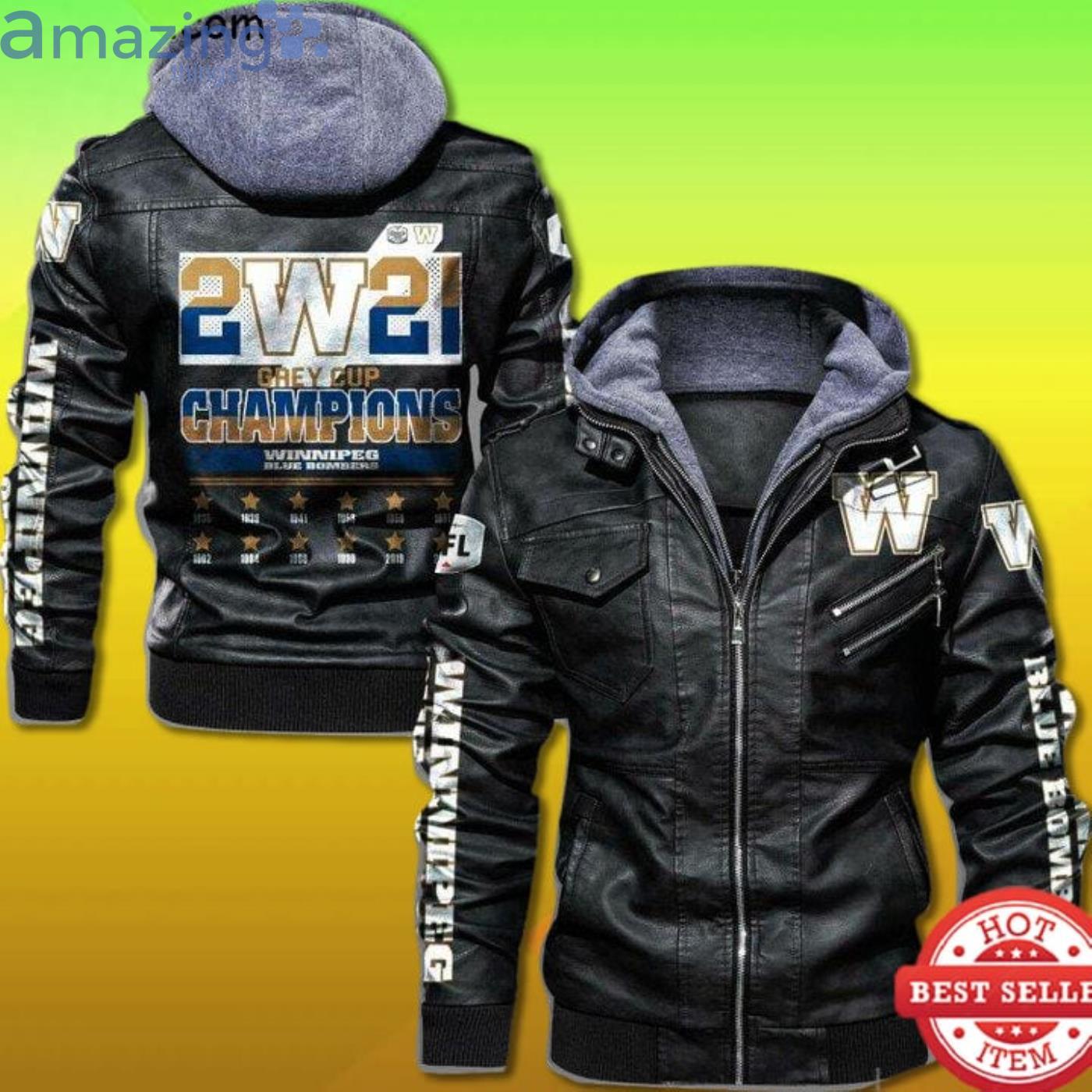 Winnipeg Blue Bombers Grey Cup 2021 Champions Leather Jacket Product Photo 1