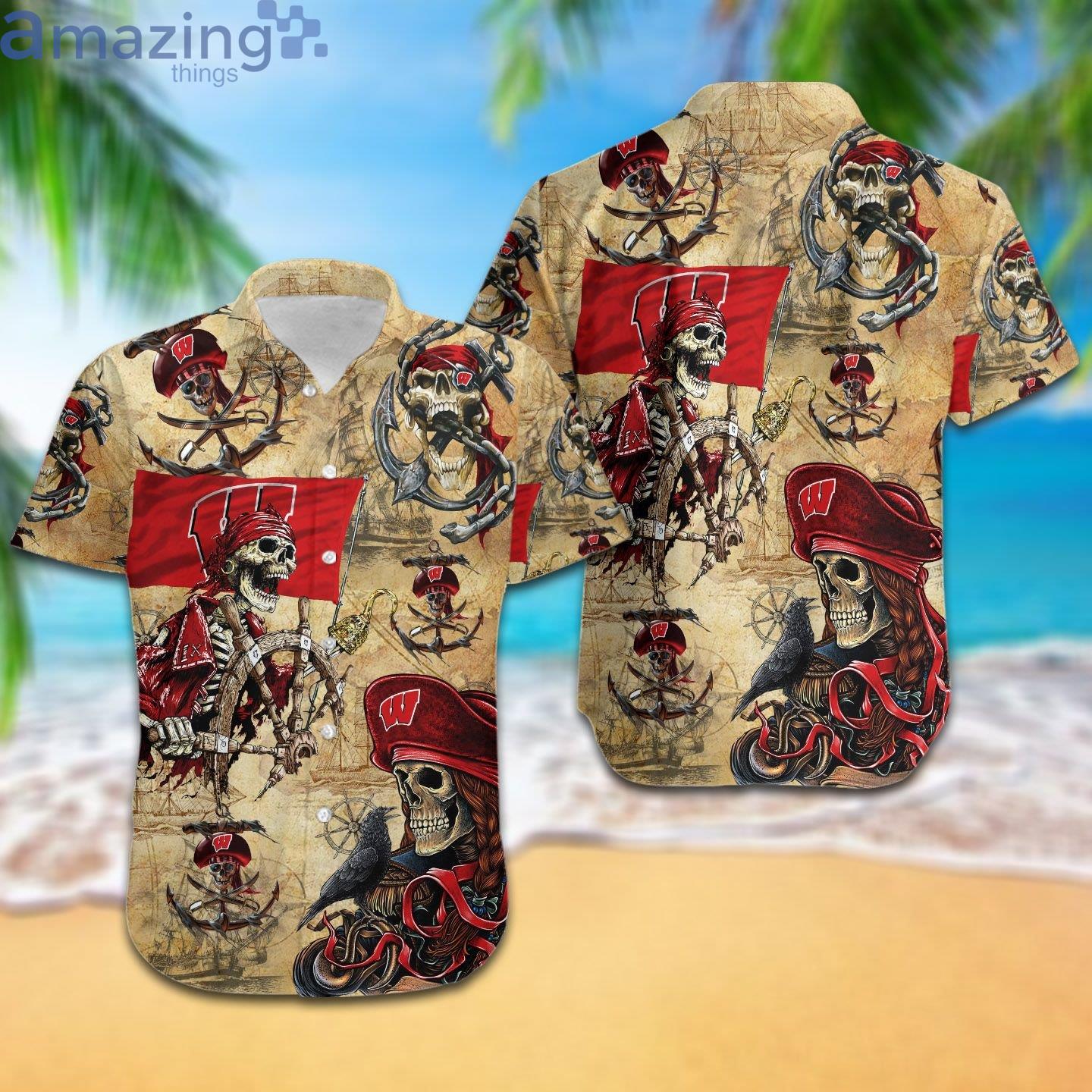 Wisconsin Badgers Pirates Fans Pirates Skull Hawaiian Shirtproduct photo 1