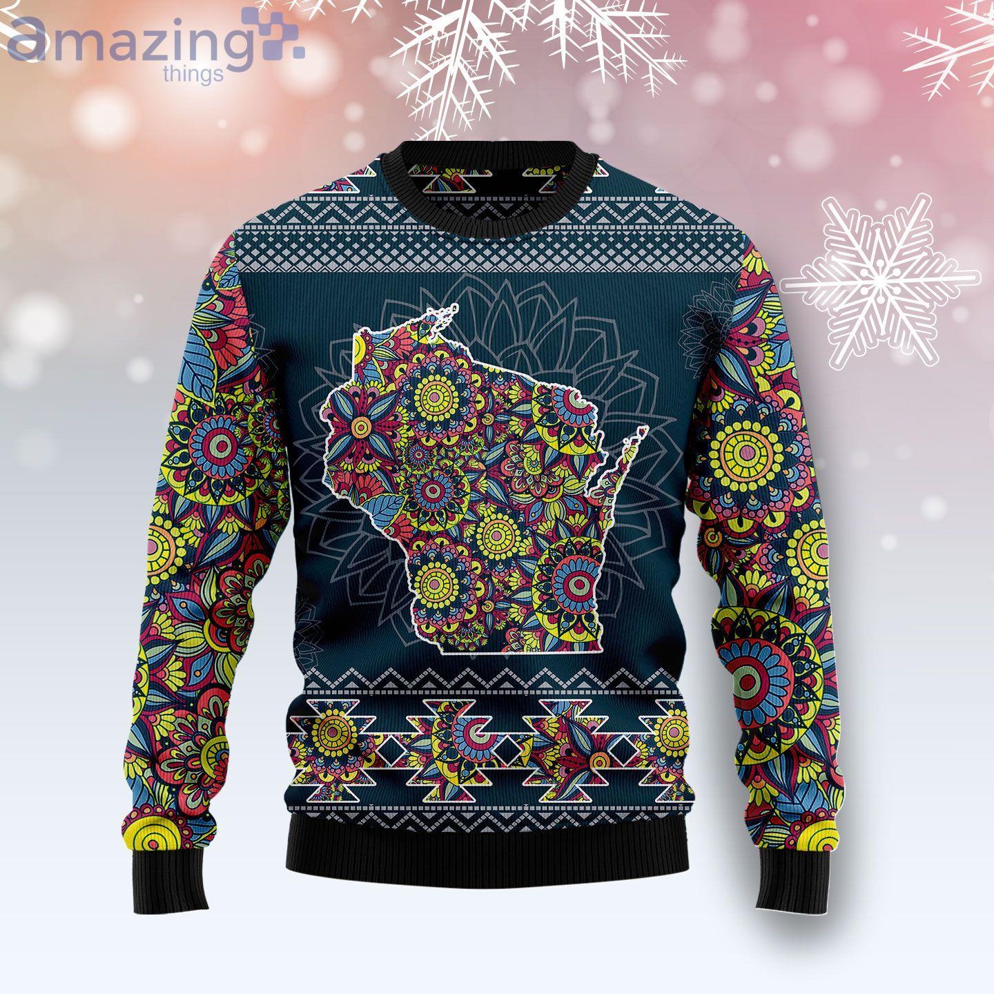 Wisconsin Blue Mandala Map Best Gift Ugly Christmas Sweater image Wisconsin Blue Mandala Map Best Gift Ugly Christmas Sweater Product Photo 1 Product photo 1