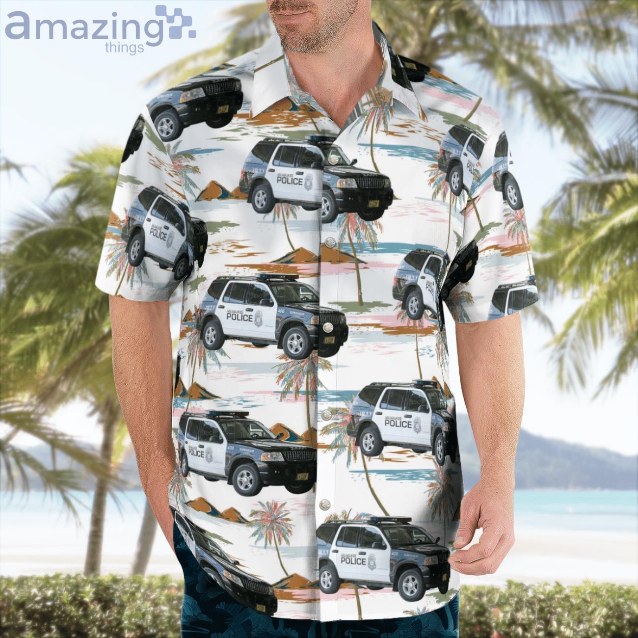 Wisconsin Milwaukee Police Ford Explorer Hawaiian Shirt image Wisconsin Milwaukee Police Ford Explorer Hawaiian Shirt Product Photo 3