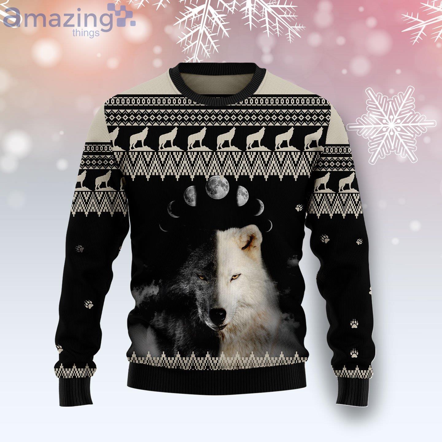 Wolf Day And Night Black Ugly Christmas Sweater image Wolf Day And Night Black Ugly Christmas Sweater Product Photo 1 Product photo 1