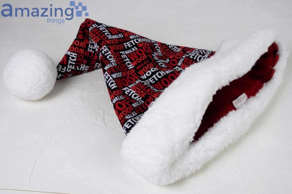 Woof Fuzzy Pattern Christmas Santa Hat For Adult And Child Product Photo 2