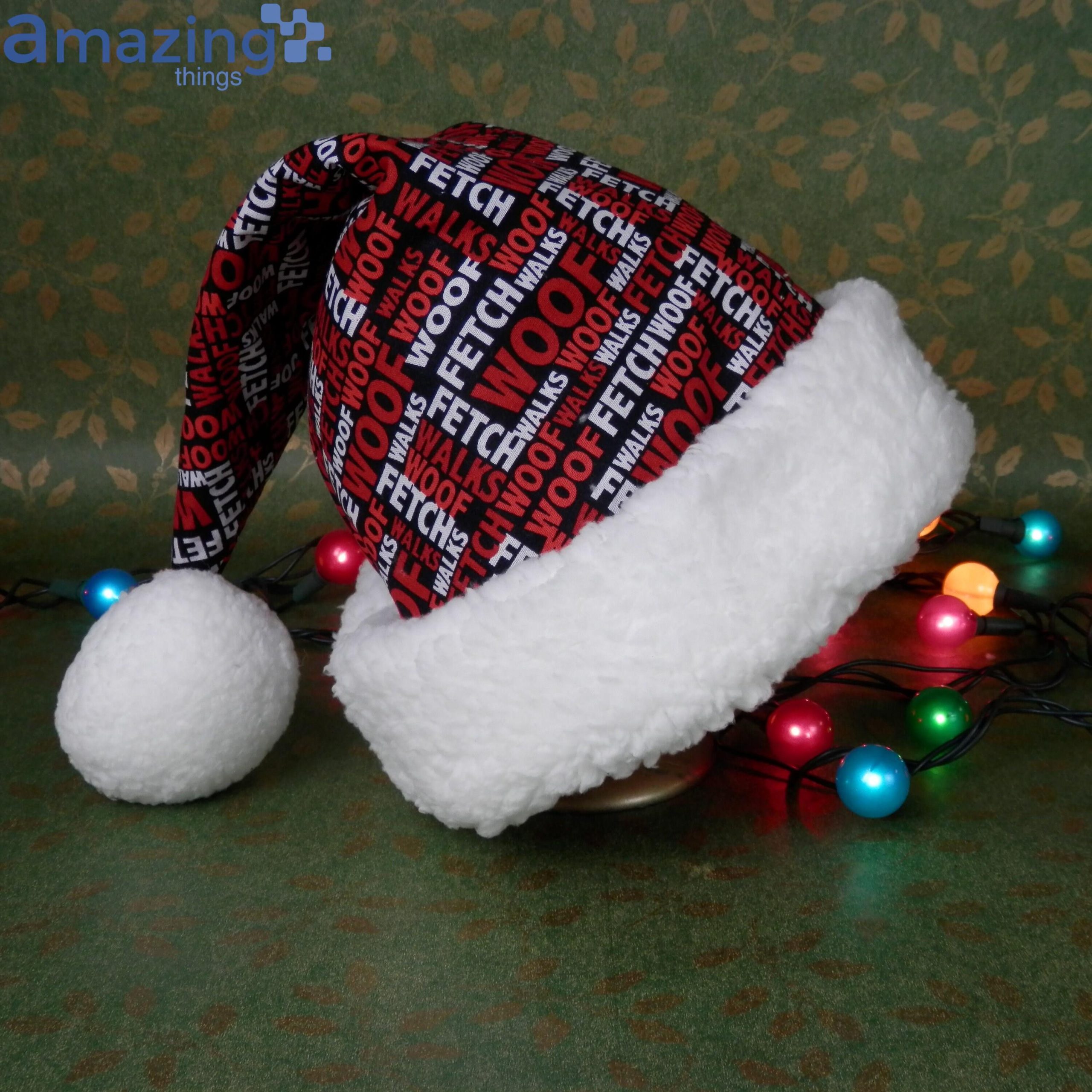 Woof Fuzzy Pattern Christmas Santa Hat For Adult And Child Product Photo 1