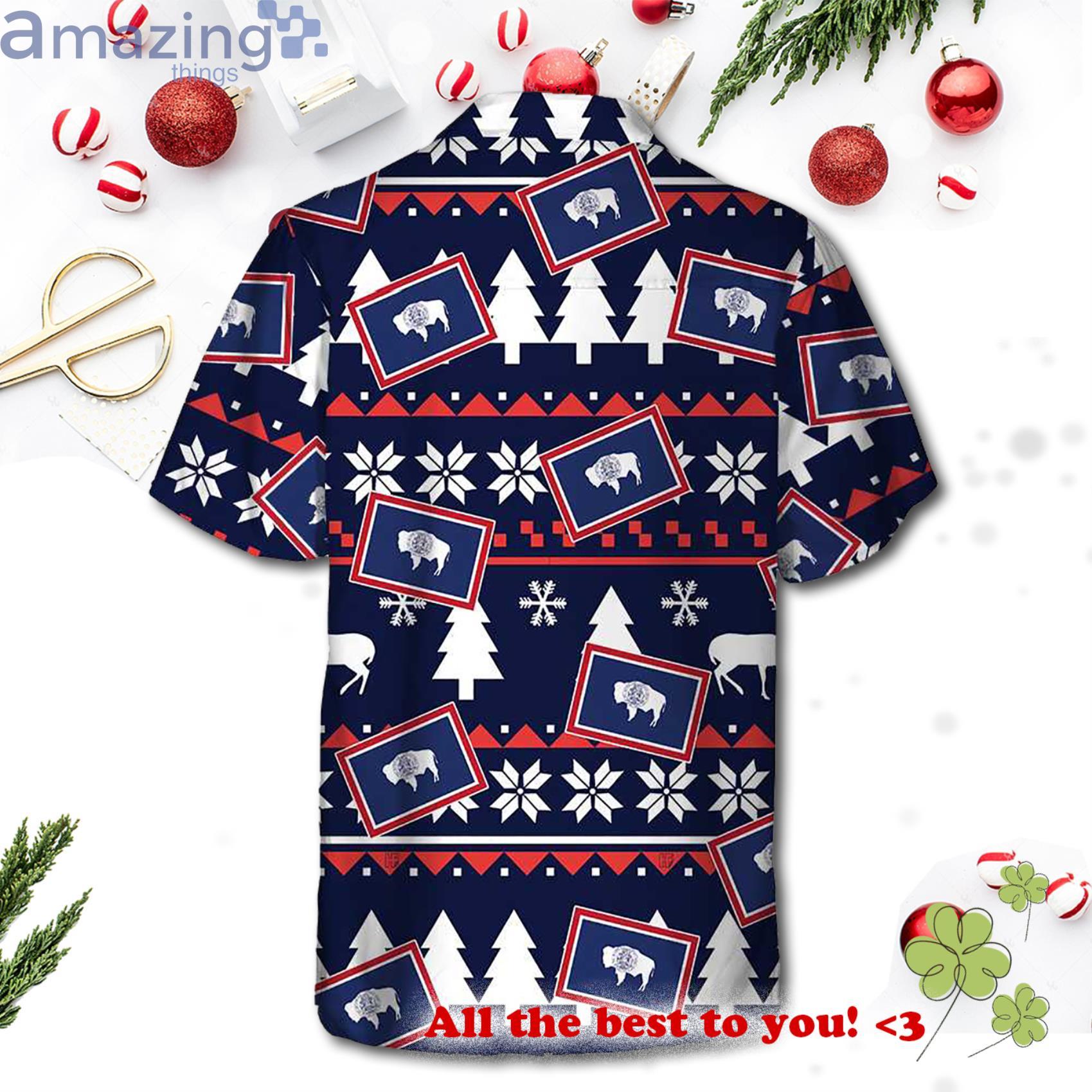 Wyoming Ugly Christmas Pattern Wyoming State Hawaiian Shirt image Wyoming Ugly Christmas Pattern Wyoming State Hawaiian Shirt Product Photo 2