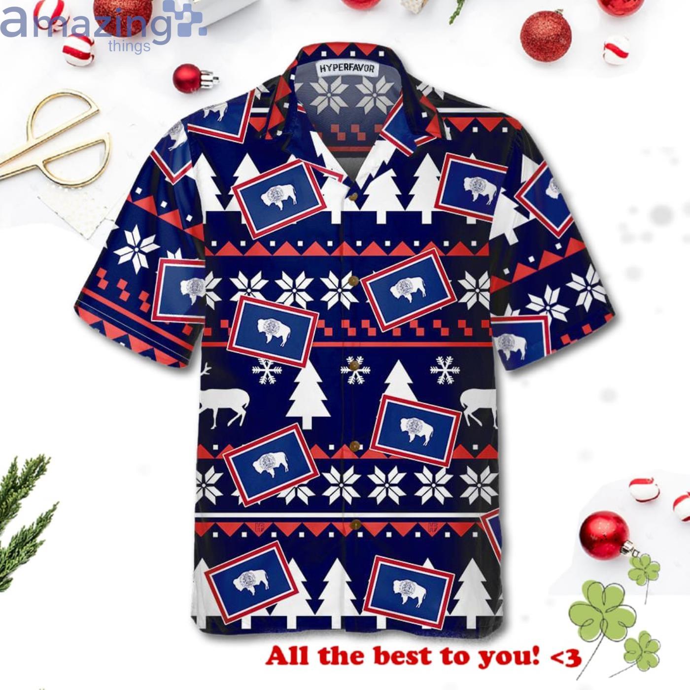Wyoming Ugly Christmas Pattern Wyoming State Hawaiian Shirt image Wyoming Ugly Christmas Pattern Wyoming State Hawaiian Shirt Product Photo 3
