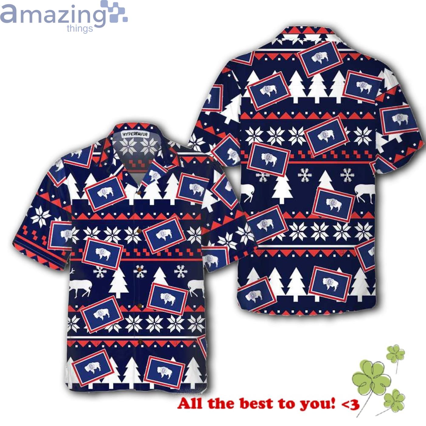 Wyoming Ugly Christmas Pattern Wyoming State Hawaiian Shirt Product Photo 1