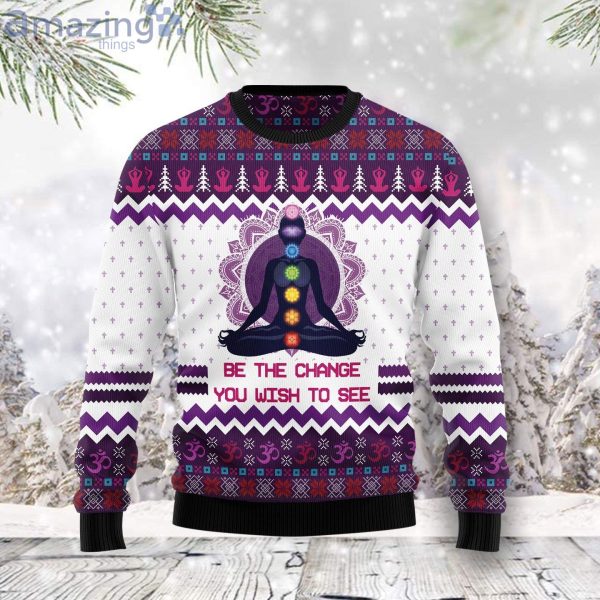 Yoga Be The Change You Wish To See Ugly Christmas Sweater Product Photo 1