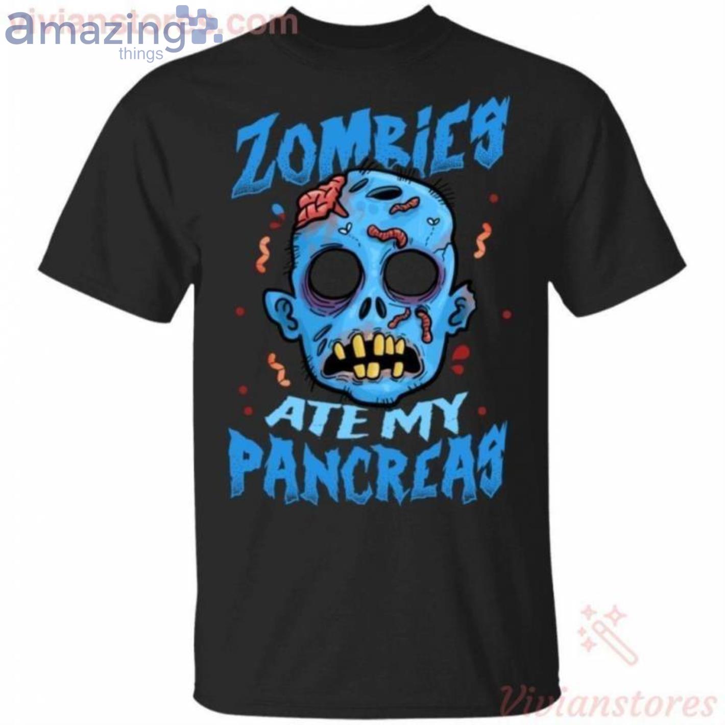 Zombies Ate My Pancreas Diabetes Awareness Halloween T-Shirt Product Photo 1
