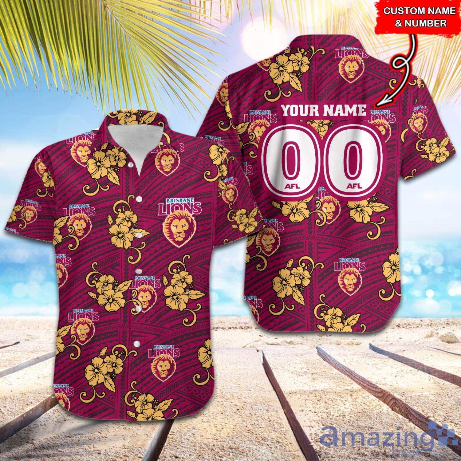 AFL Brisbane Lions Tribal Pattern Custom Name & Number Hawaiian Shirt