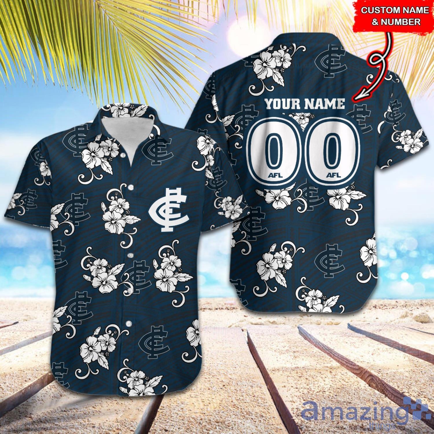 AFL Carlton Blues Tribal Pattern Custom Name & Number Hawaiian Shirt