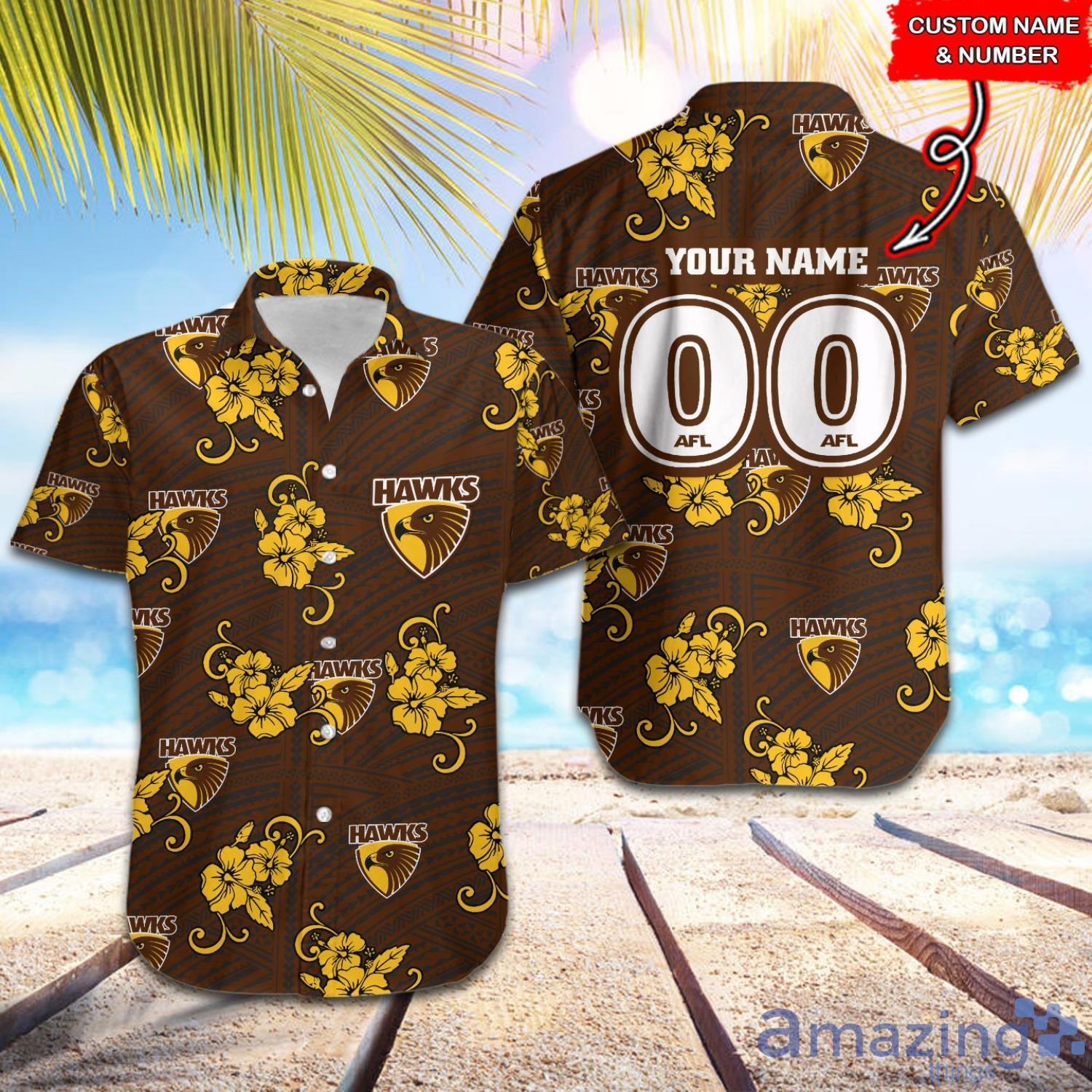 AFL Hawthorn Hawks Tribal Pattern Custom Name & Number Hawaiian Shirt Product Photo 1