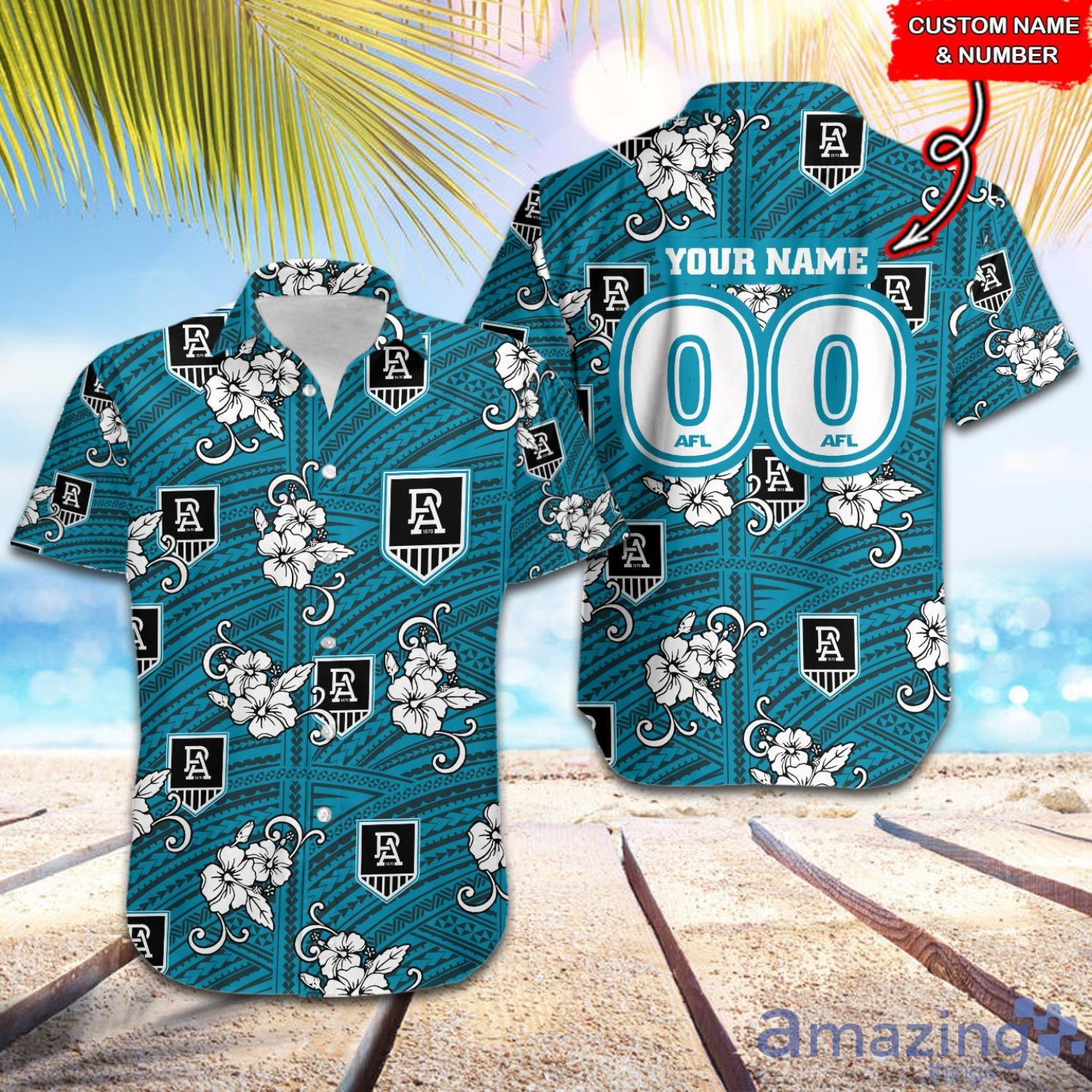 AFL Port Adelaide Power Tribal Pattern Custom Name & Number Hawaiian Shirt Product Photo 1