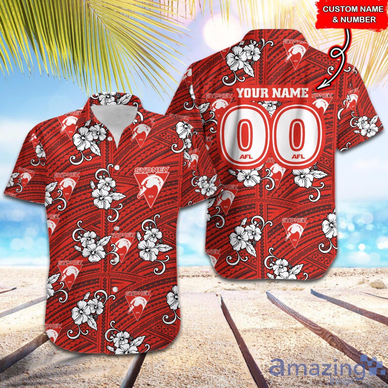 AFL Sydney Swans Tribal Pattern Custom Name & Number Hawaiian Shirt Product Photo 1 AFL Sydney Swans Tribal Pattern Custom Name & Number Hawaiian Shirt Product Photo 1