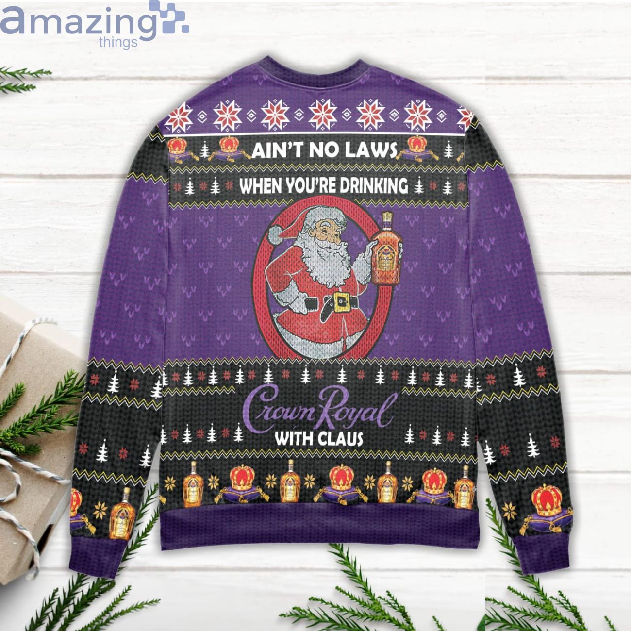 Ain't No Laws When You're Drinking Crown Royal With Claus Purple Ugly Christmas Sweater image Aint No Laws When Youre Drinking Crown Royal With Claus Purple Ugly Christmas Sweater Product Photo 3