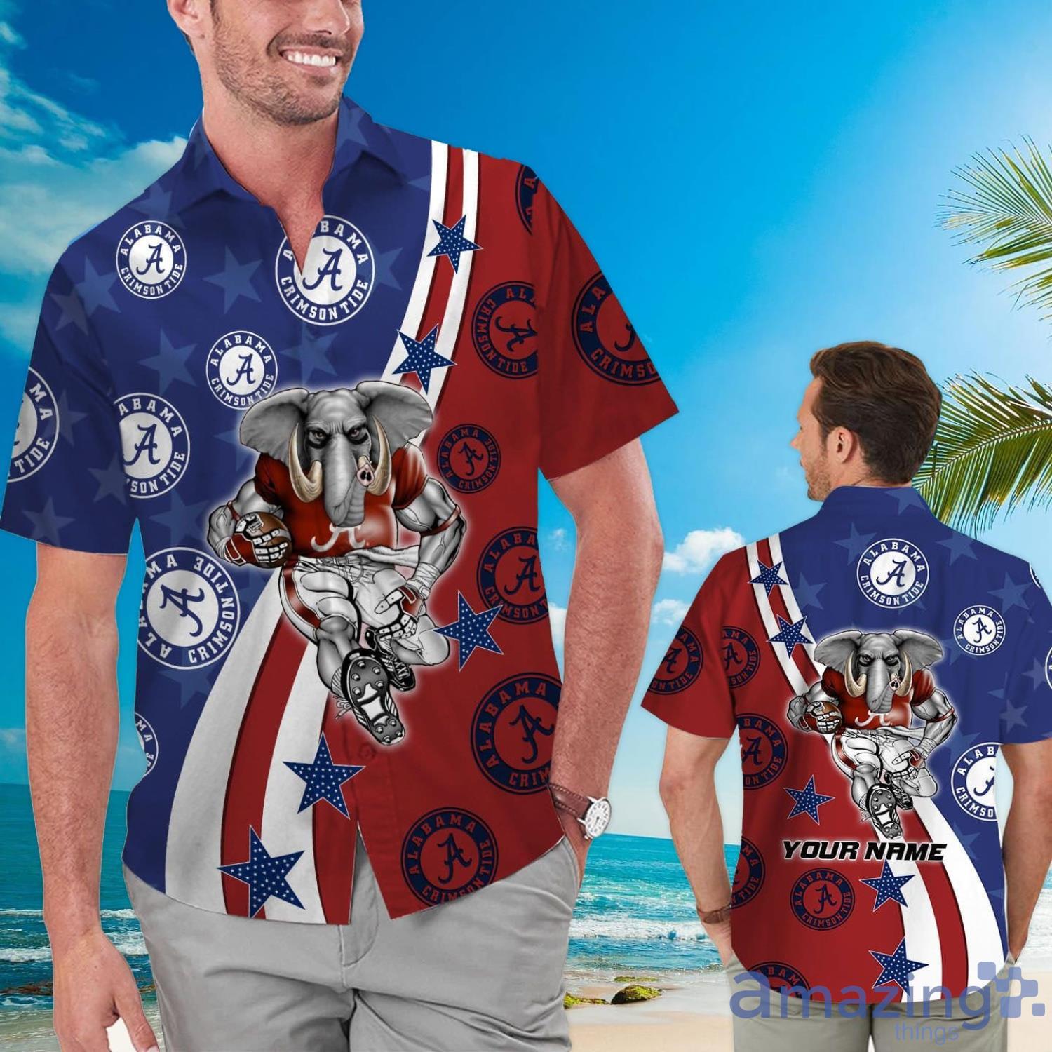 Alabama Crimson Tide American Flag Custom Name Hawaiian Shirt Product Photo 1