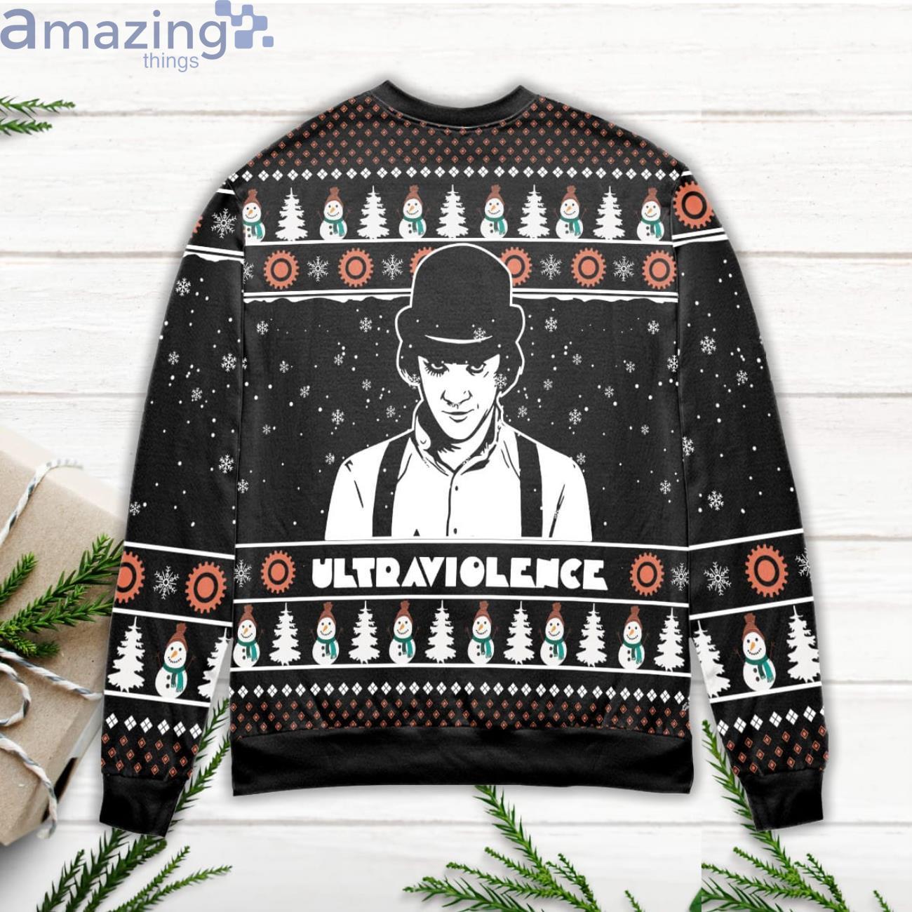 Alex A Clockwork Orange Snowman Pattern Ugly Christmas Sweater image Alex A Clockwork Orange Snowman Pattern Ugly Christmas Sweater Product Photo 3