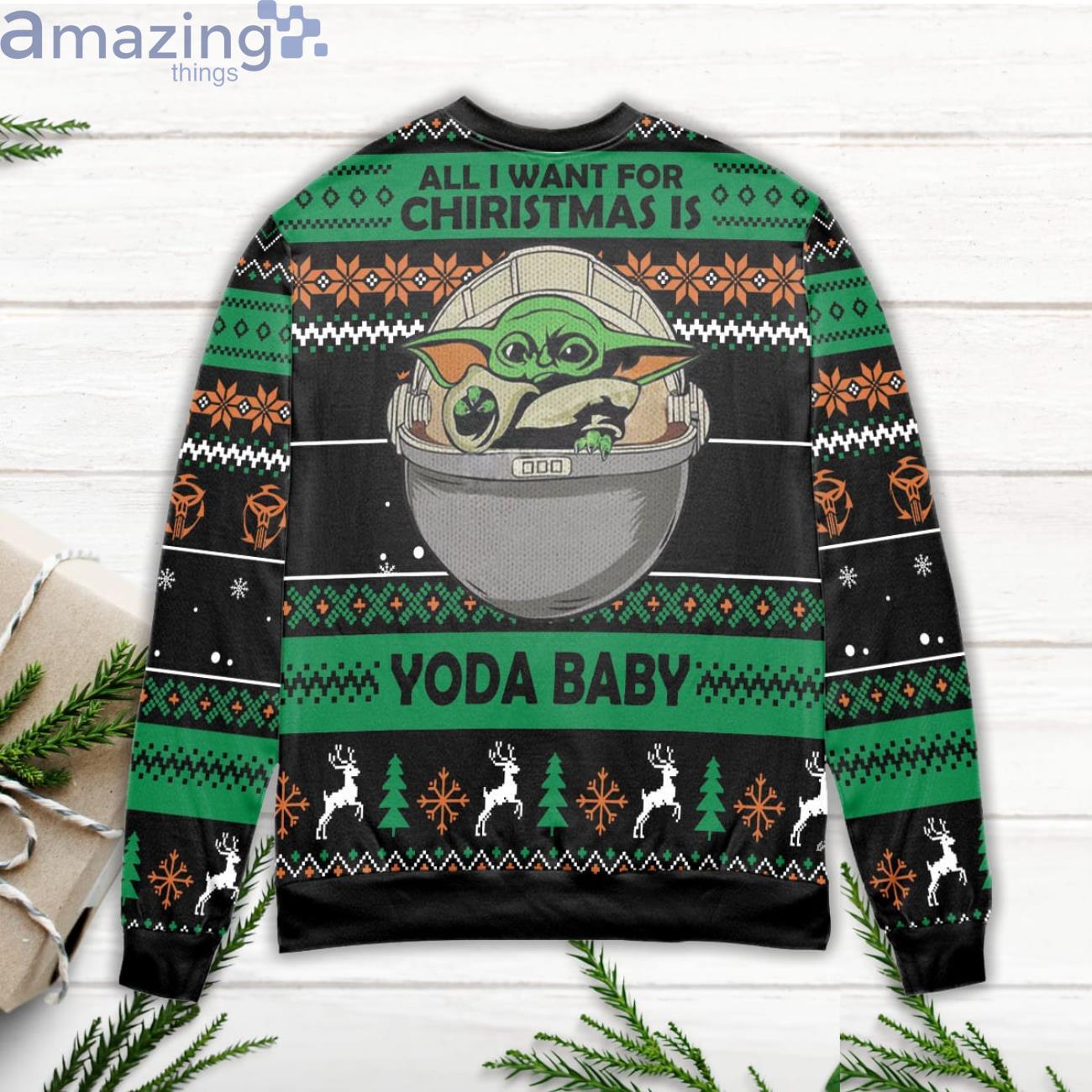 All I Want For Christmas Is Yoda Baby Ugly Christmas Sweater image All I Want For Christmas Is Yoda Baby Ugly Christmas Sweater Product Photo 3