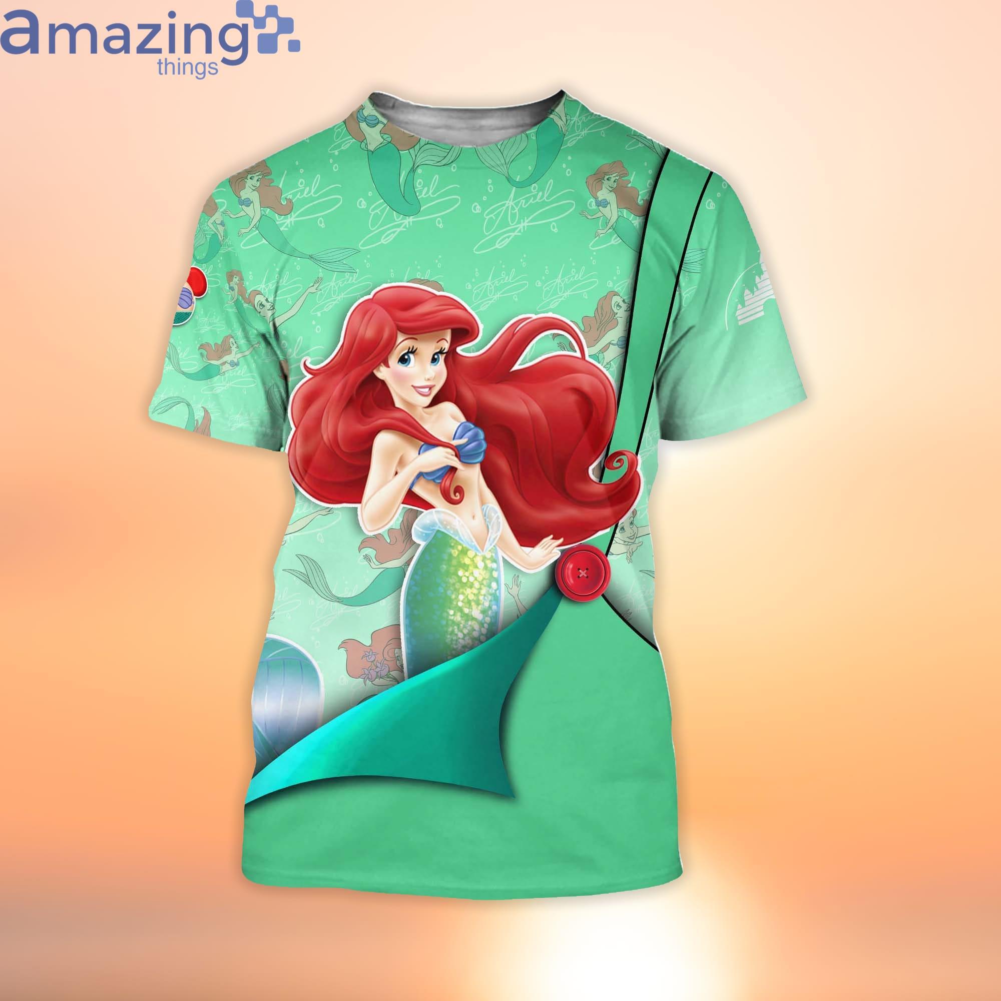 Ariel Mermaid Green Button Overalls Patterns Disney Cartoon 3d T Shirt