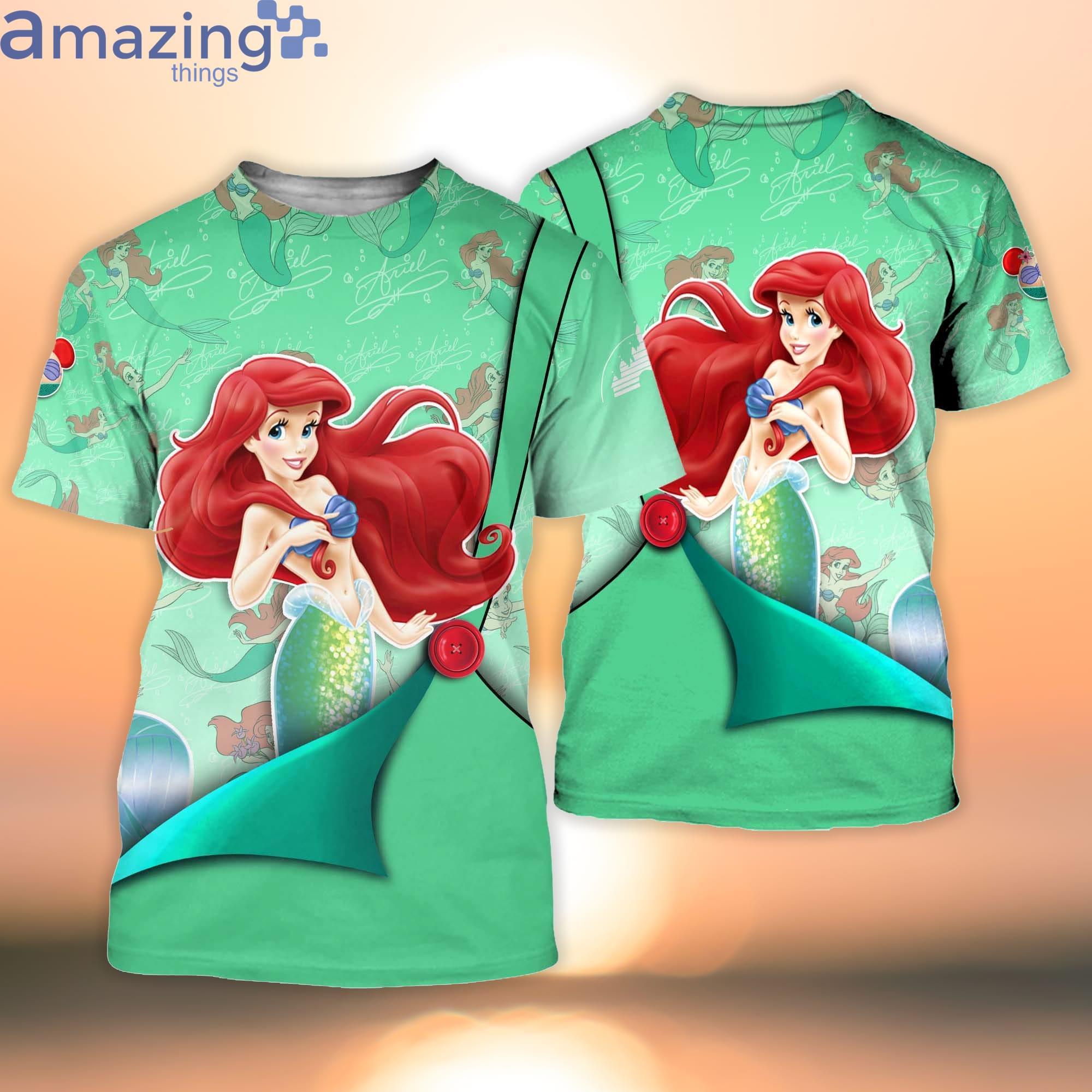 Ariel Mermaid Green Button Overalls Patterns Disney Cartoon 3D T-Shirt Product Photo 1 Ariel Mermaid Green Button Overalls Patterns Disney Cartoon 3D T-Shirt Product Photo 1