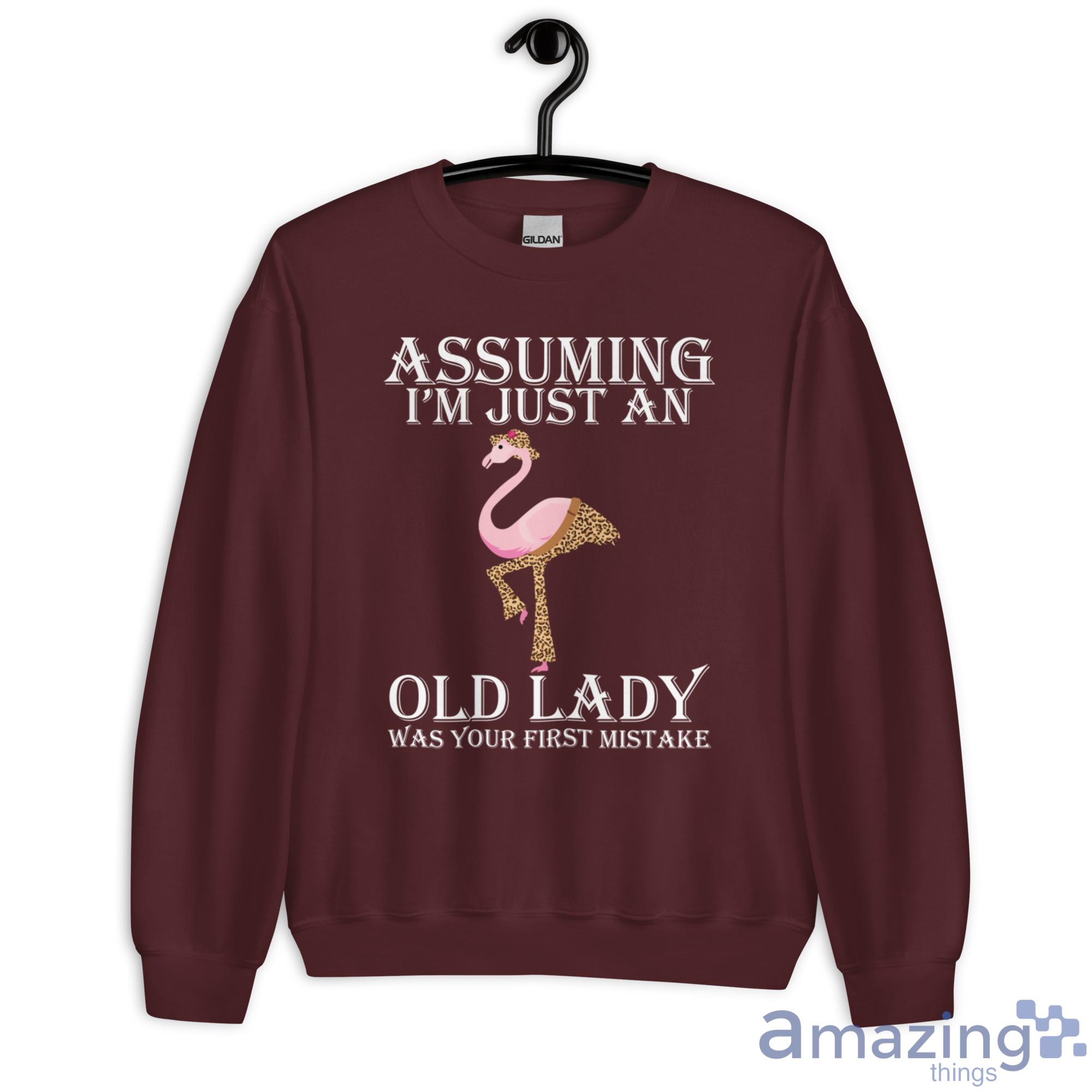 Assuming I'm Just An Old Lady Was Your First Mistake Leopard Skin Flamingo Shirt image Assuming Im Just An Old Lady Was Your First Mistake Leopard Skin Flamingo Shirt - Unisex Heavy Blend Crewneck Sweatshirt-1