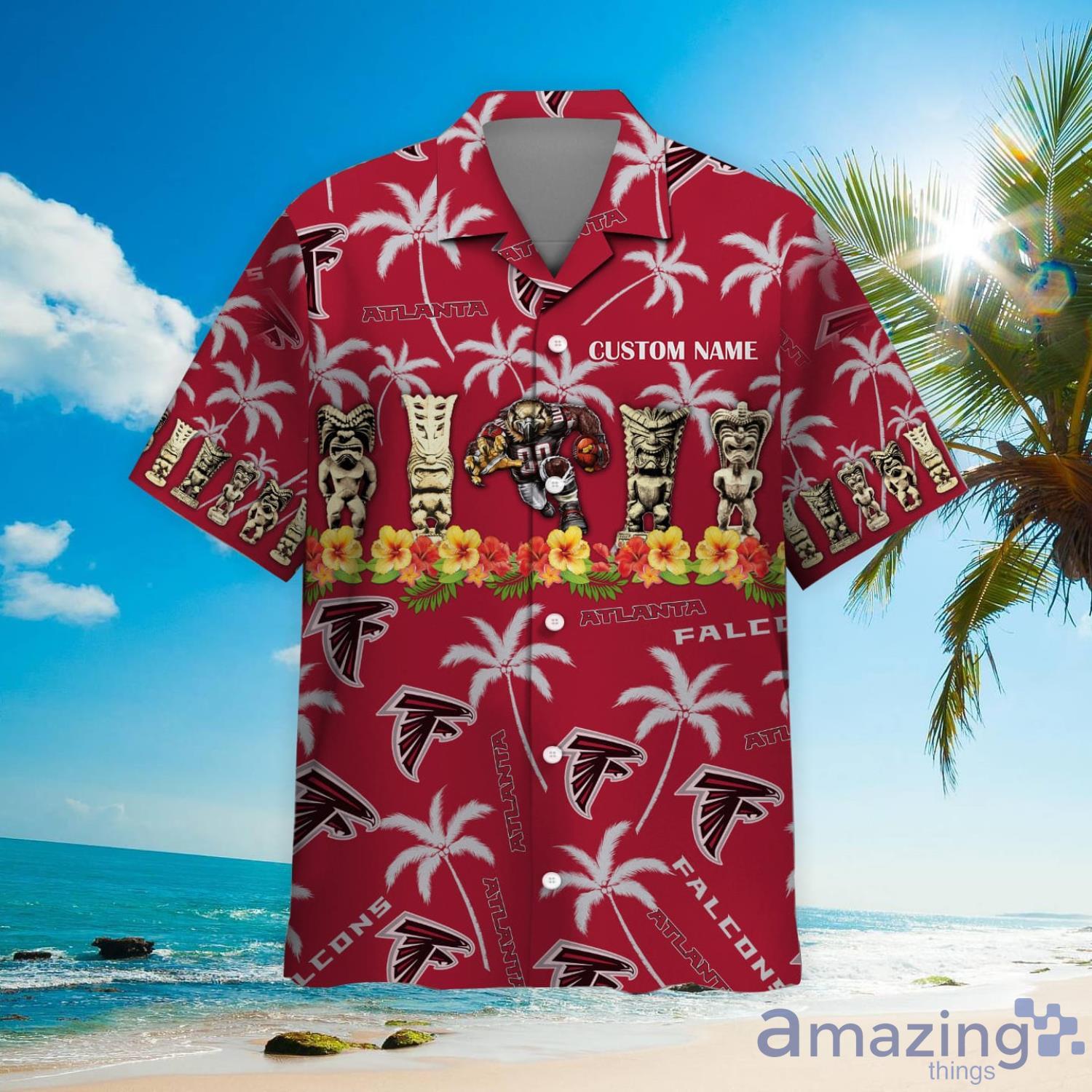 HOT Atlanta Falcons Big Logo Personalized Name And Number Hawaiian Shirt