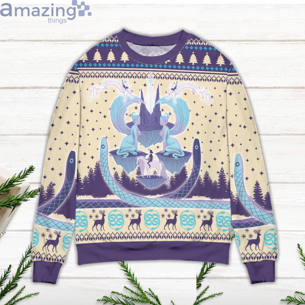 Auryn The Neverending Story Pine Tree Pattern Ugly Christmas Sweater image Auryn The Neverending Story Pine Tree Pattern Ugly Christmas Sweater Product Photo 2