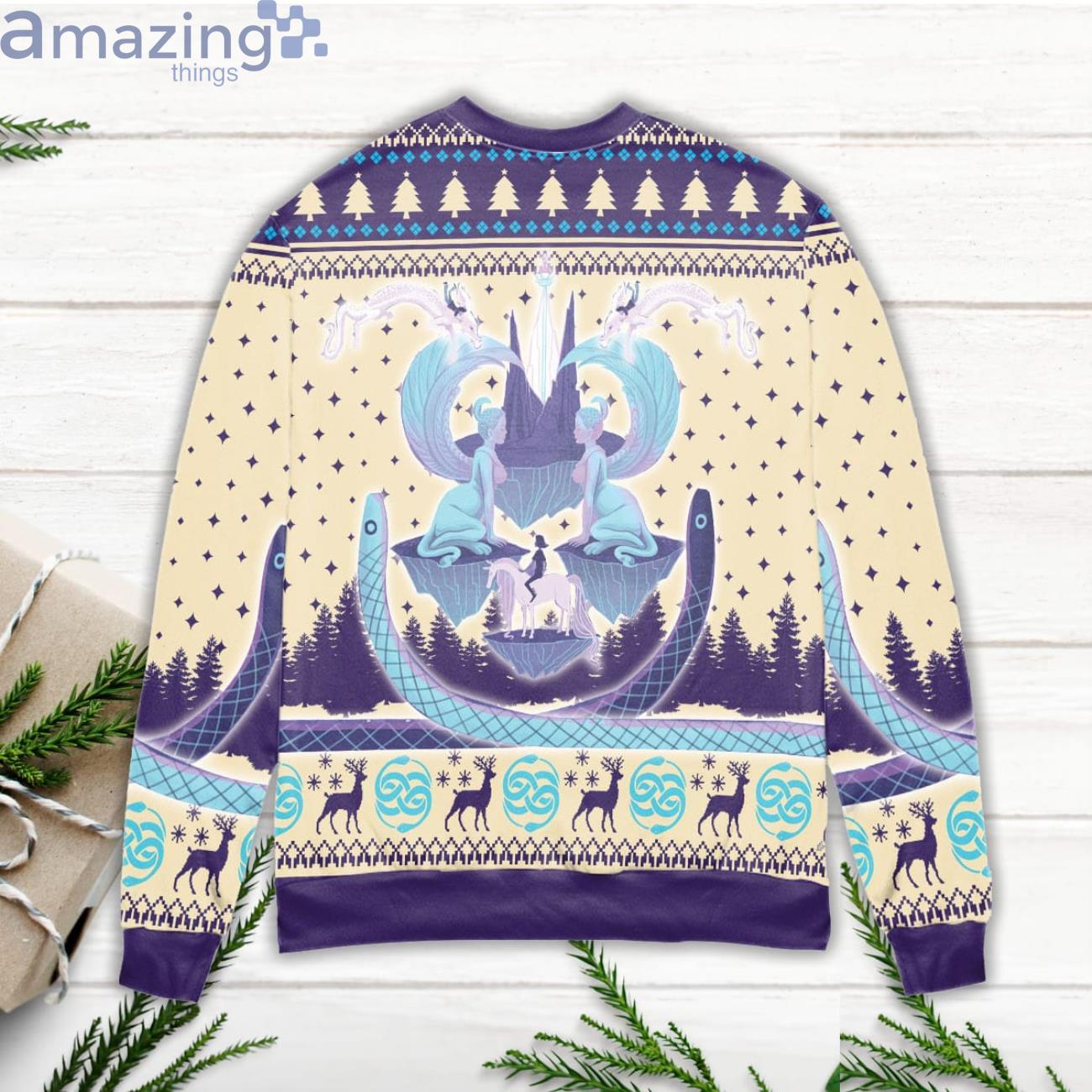 Auryn The Neverending Story Pine Tree Pattern Ugly Christmas Sweater image Auryn The Neverending Story Pine Tree Pattern Ugly Christmas Sweater Product Photo 3