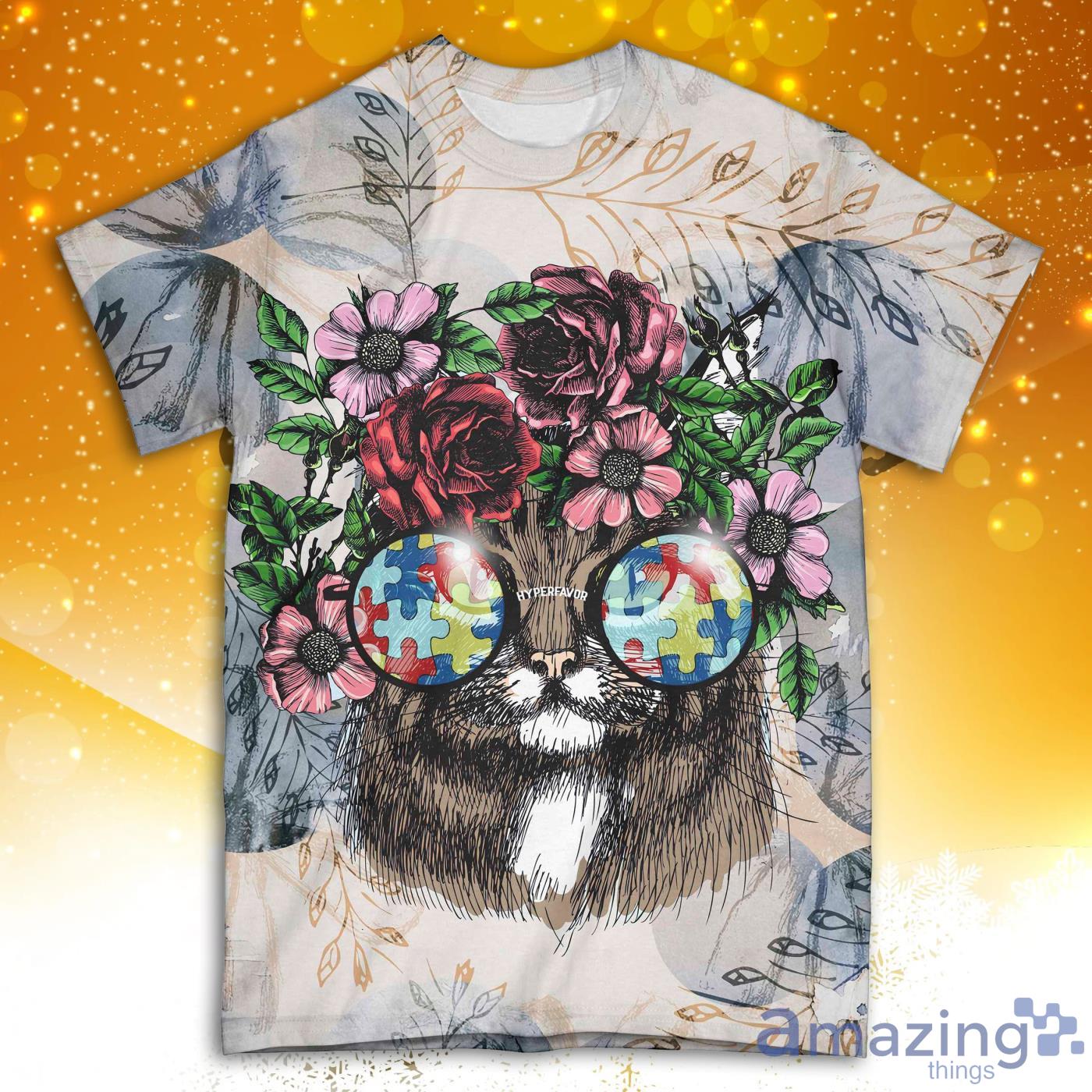 Autism Mom Cat Floral All Over Print 3D T Shirt Product Photo 1