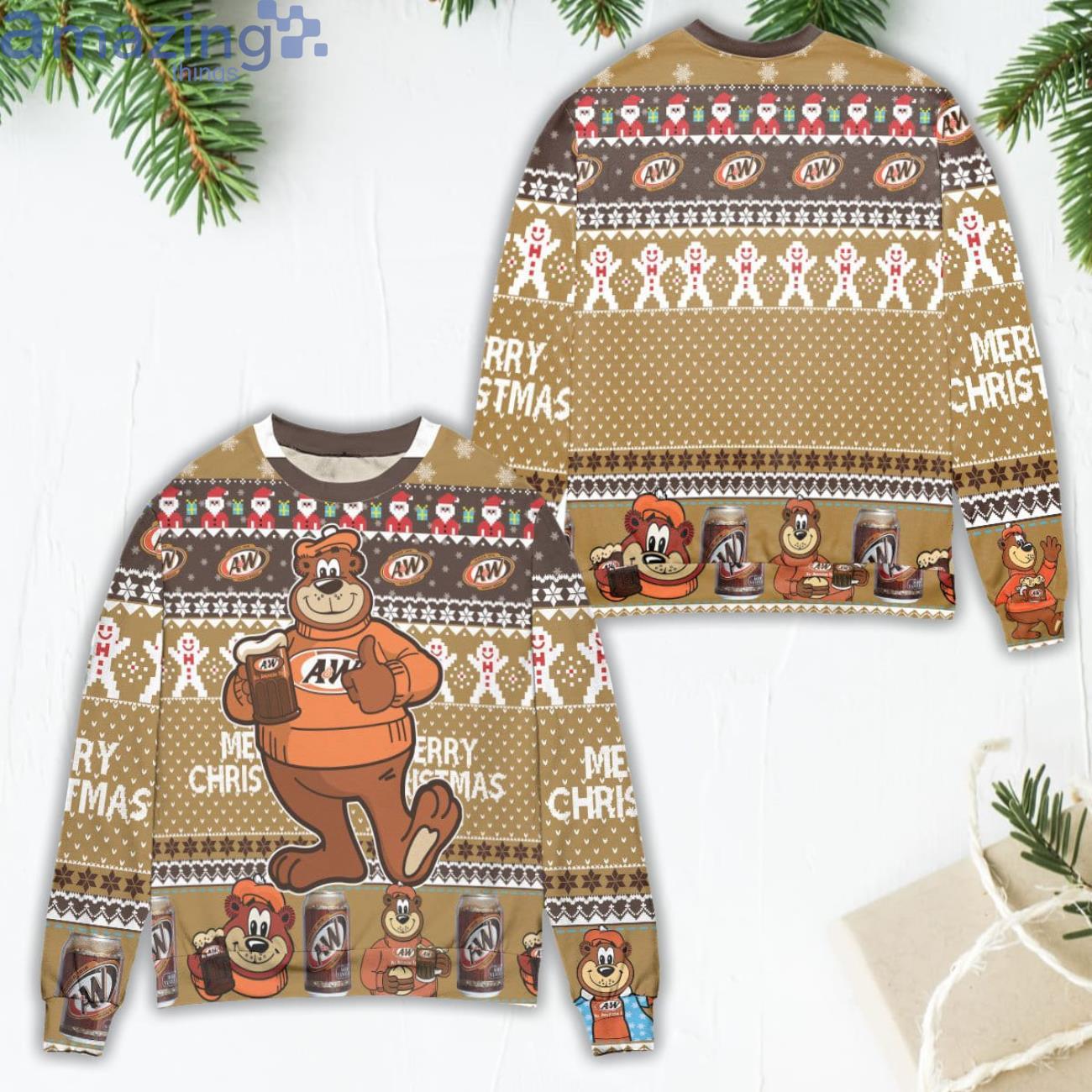 A&W Root Beer Snowflake Pattern Ugly Christmas Sweater Product Photo 1 A&W Root Beer Snowflake Pattern Ugly Christmas Sweater Product Photo 1