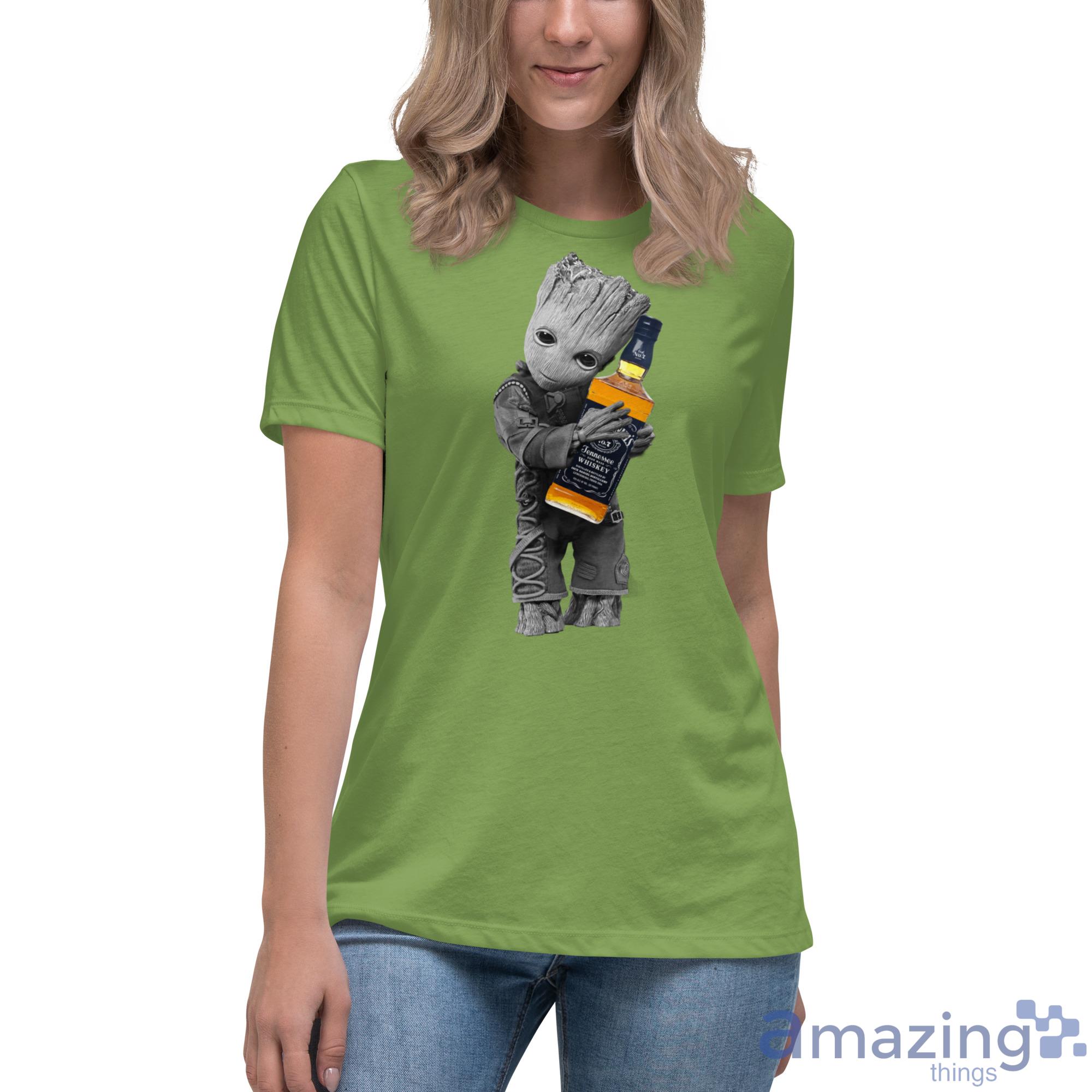 Baby Groot Hug Jack Daniel Shirt image Baby Groot Hug Jack Daniel Shirt - Womens Relaxed Short Sleeve Jersey Tee-1