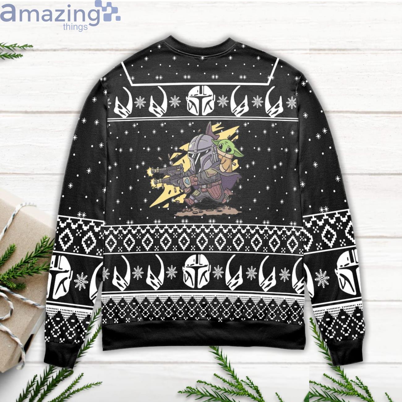 Baby Yoda Boba Fett Fire A Gun Star Wars Ugly Christmas Sweater image Baby Yoda Boba Fett Fire A Gun Star Wars Ugly Christmas Sweater Product Photo 3