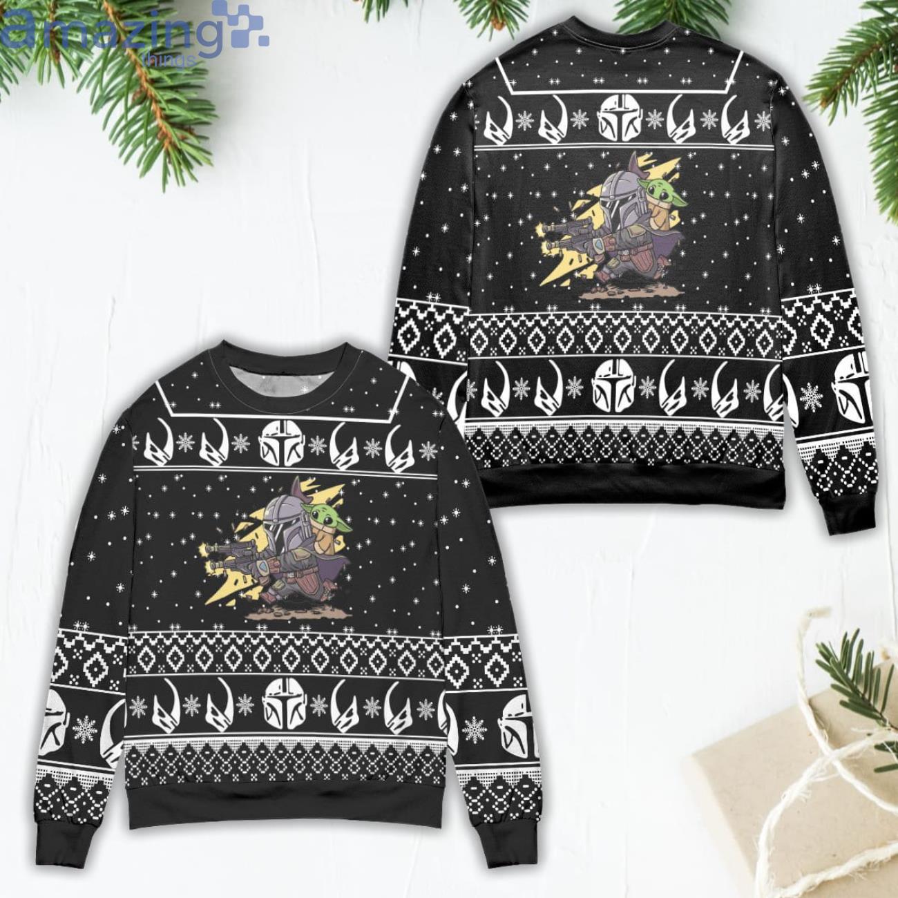Baby Yoda Boba Fett Fire A Gun Star Wars Ugly Christmas Sweater Product Photo 1 Baby Yoda Boba Fett Fire A Gun Star Wars Ugly Christmas Sweater Product Photo 1