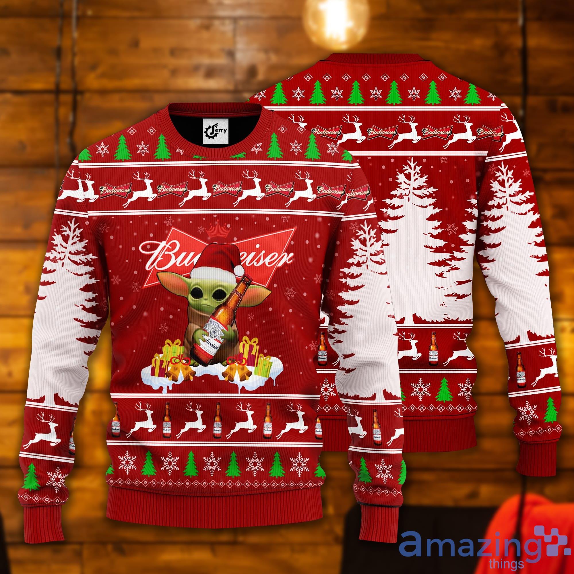 Baby Yoda Hug Budweiser Ugly Christmas Sweater Product Photo 1