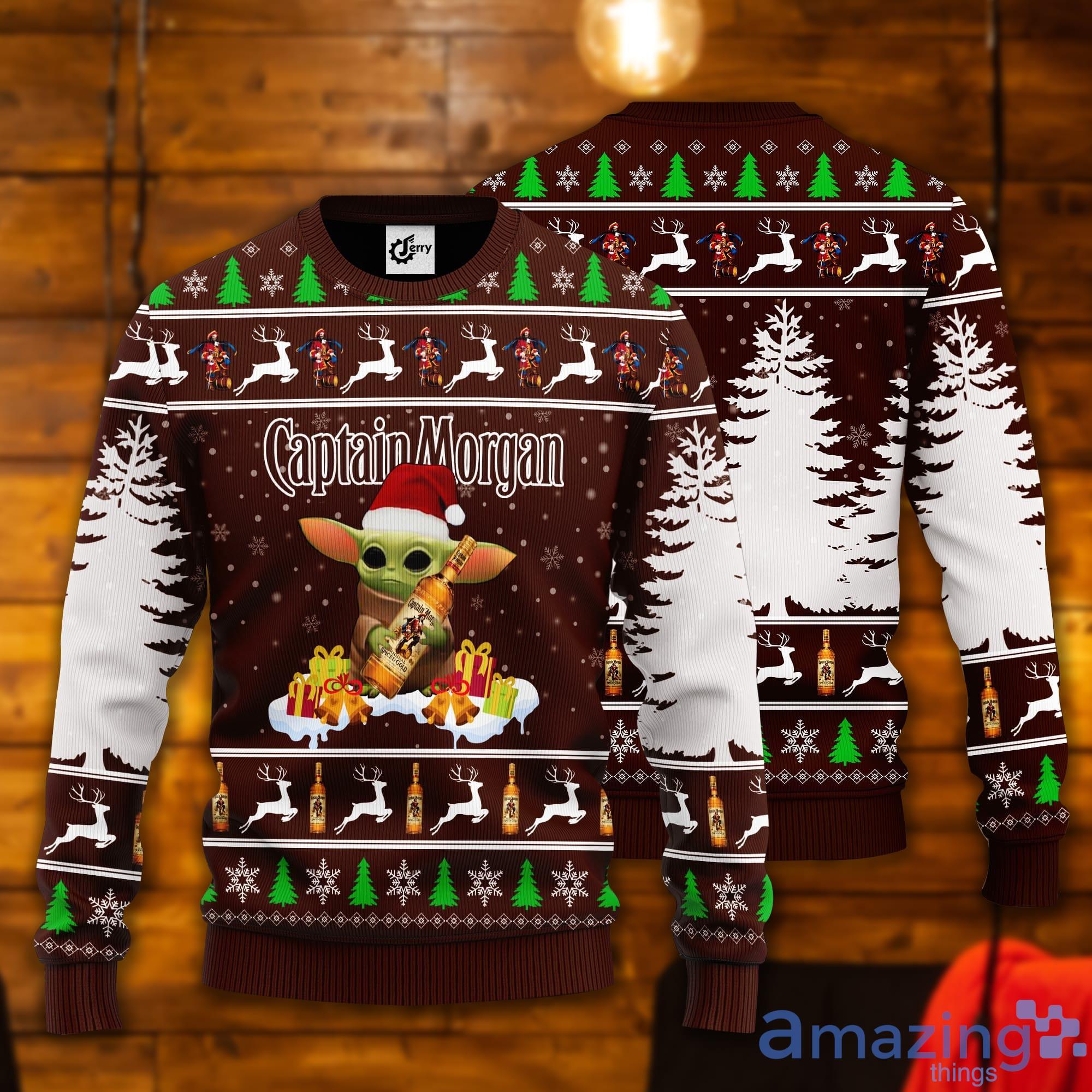 Baby Yoda Hug Captain Morgan Ugly Christmas Sweater Product Photo 1