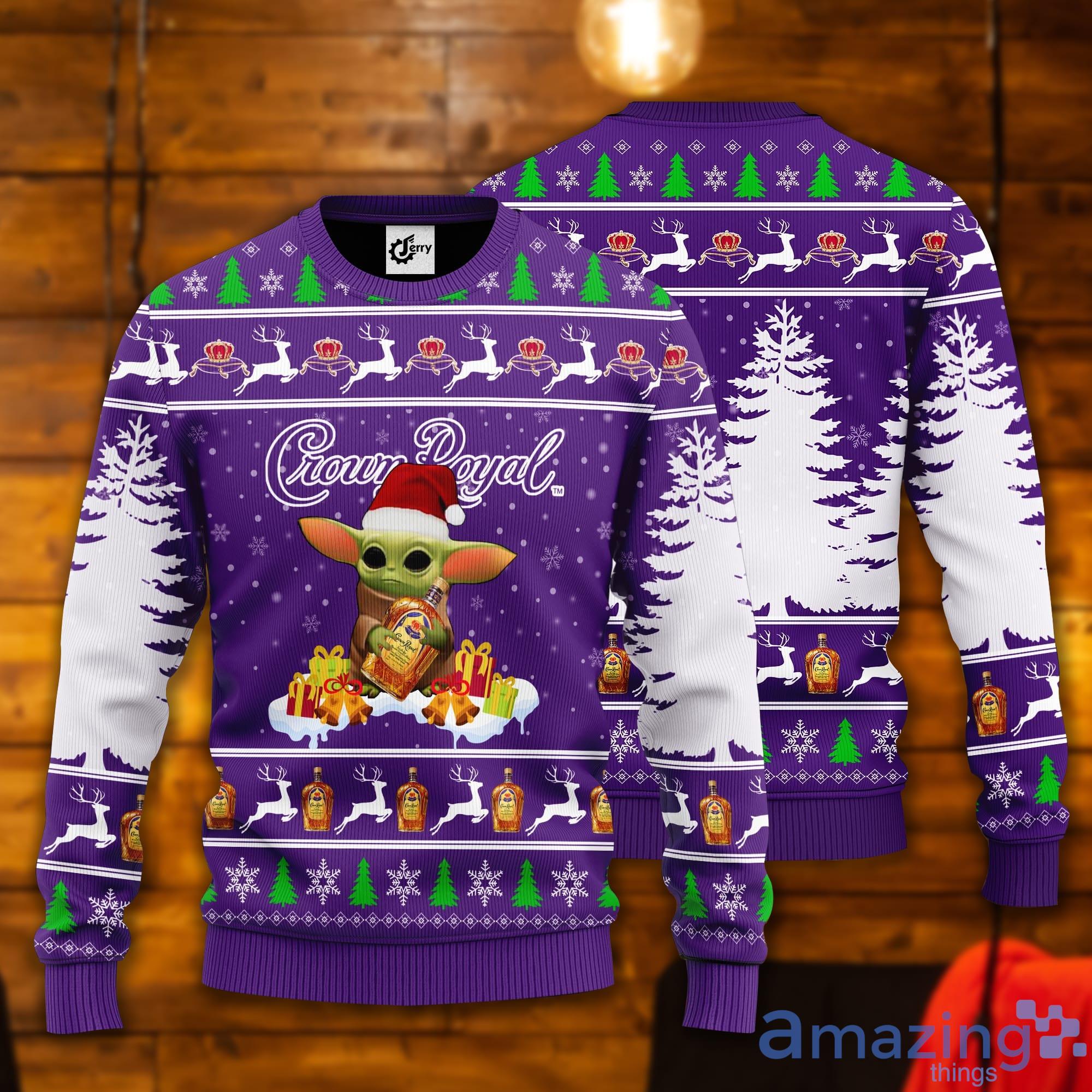 Baby Yoda Hug Crown Royal Ugly Christmas Sweater Product Photo 1