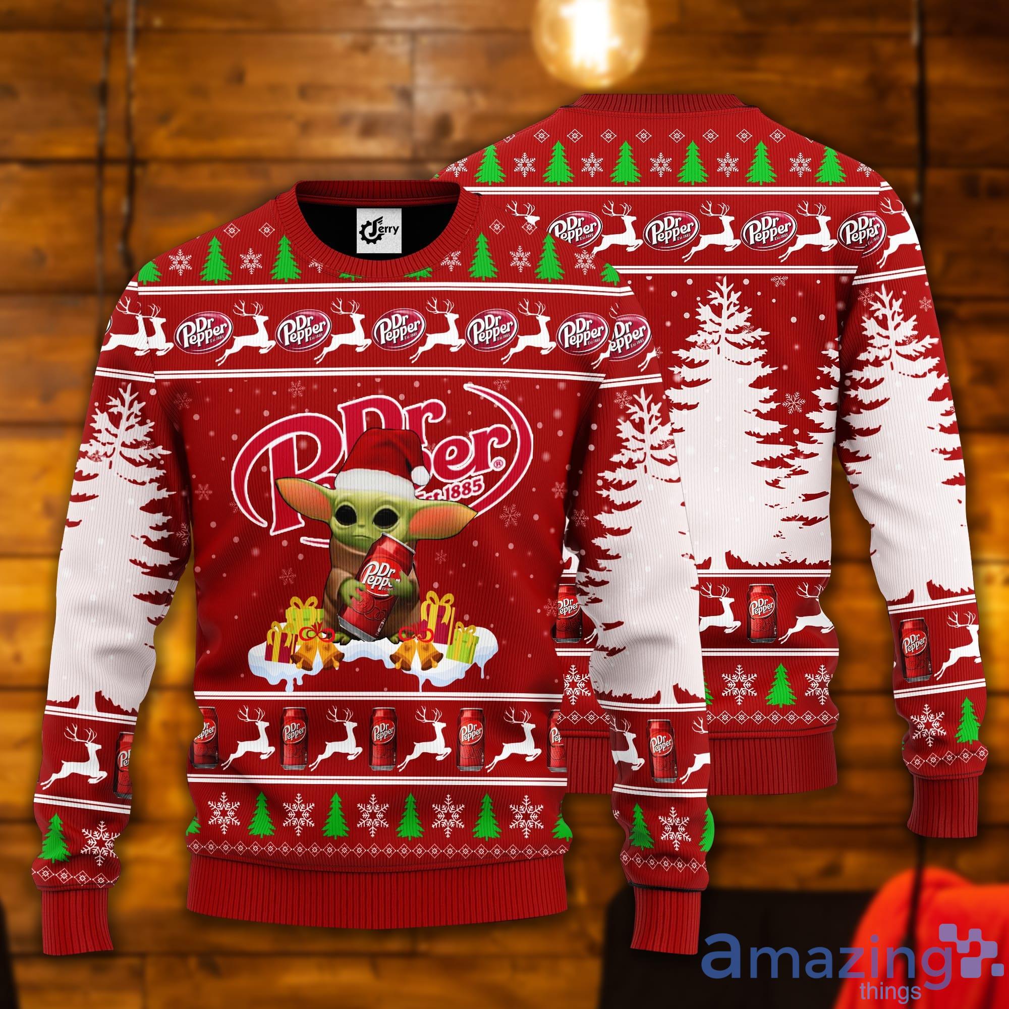 Baby Yoda Hug Dr Pepper Ugly Christmas Sweater Product Photo 1