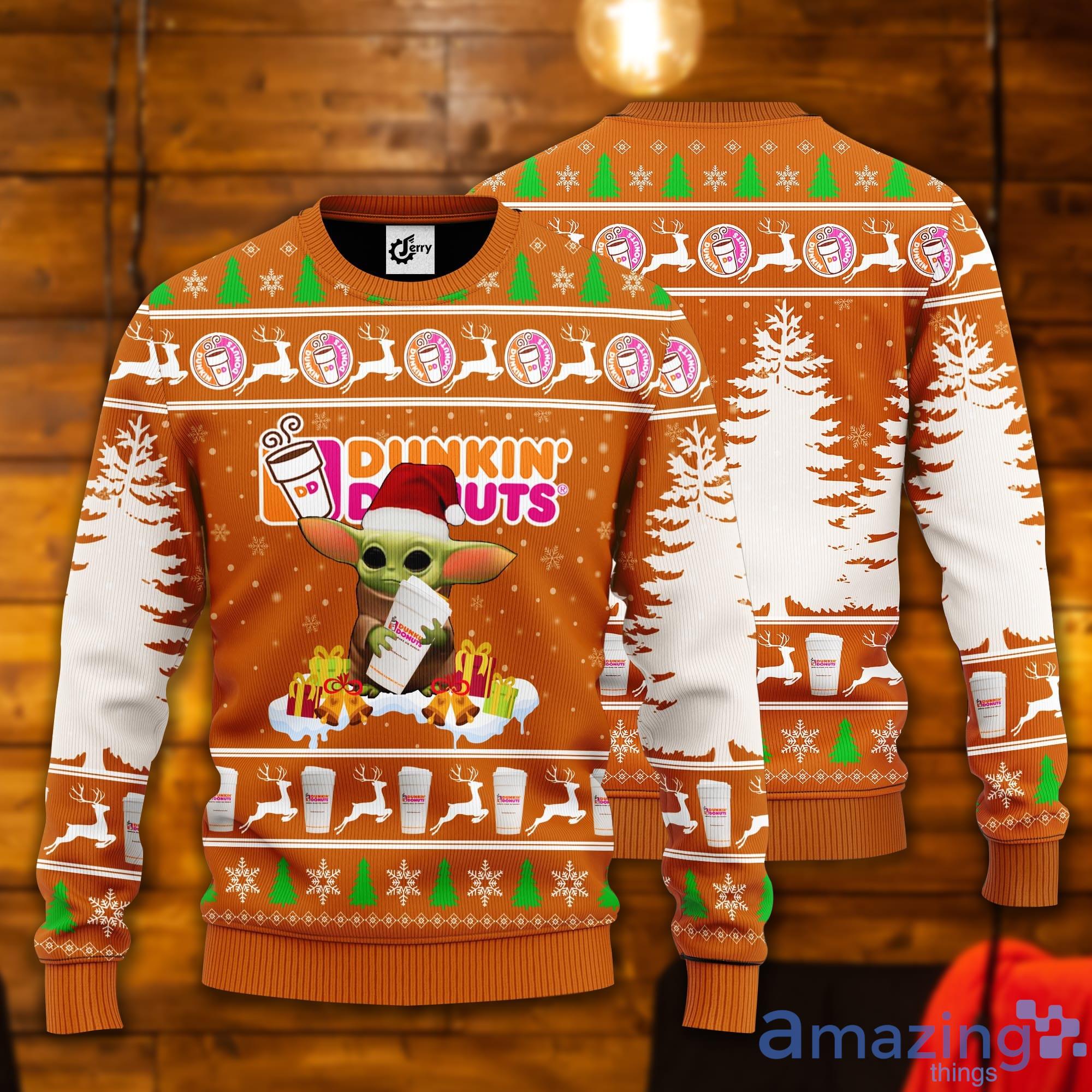 Baby Yoda Hug Dunkin’ Donuts Ugly Christmas Sweater Product Photo 1