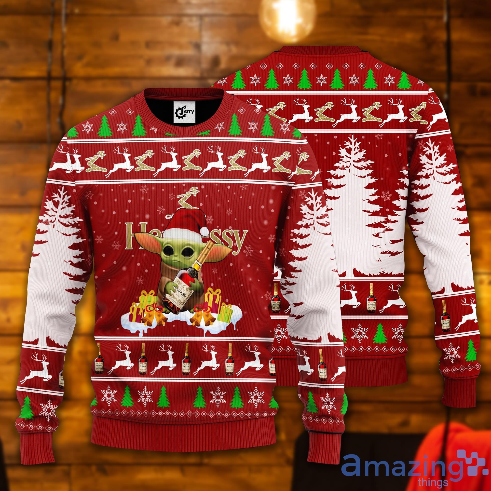 Baby Yoda Hug Hennessy Christmas Gift Ugly Christmas Sweater Product Photo 1